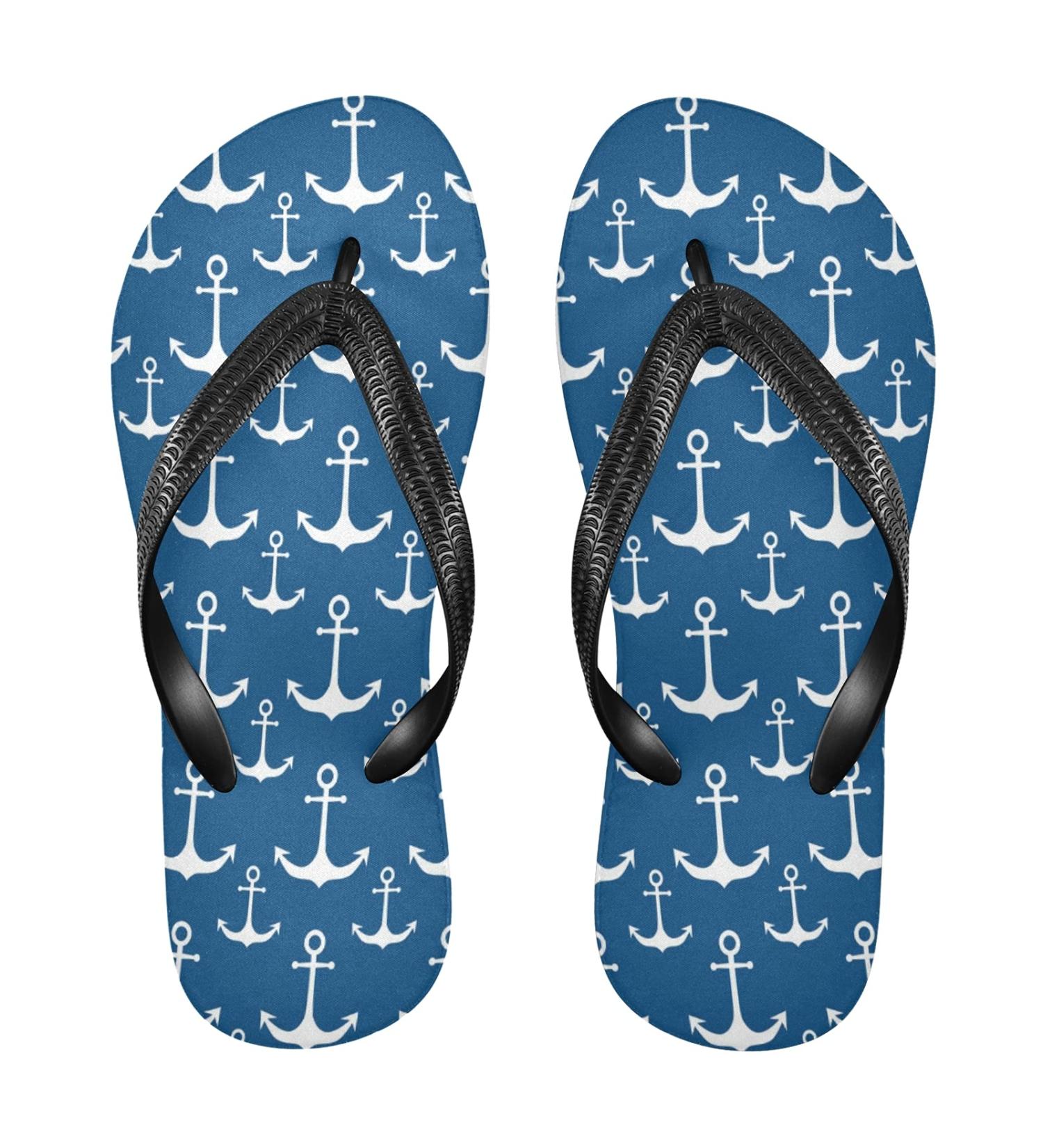 Mnsruu Blue White Anchor Watercolor Flip Flops | Stylish Multi-Colored Sandals for Men & Women | Perfect for Home Hotel Spa & Travel - Buy Online on GoSupps.com