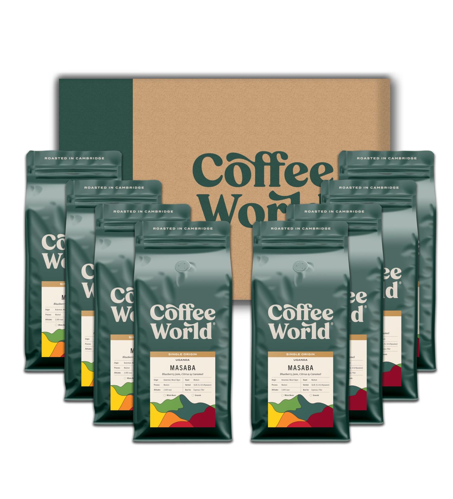 Coffee World Uganda Masaba Single Origin Espresso UK Roasted Coffee Beans - Medium Roast (8 x 1KG) - Buy Online on GoSupps.com