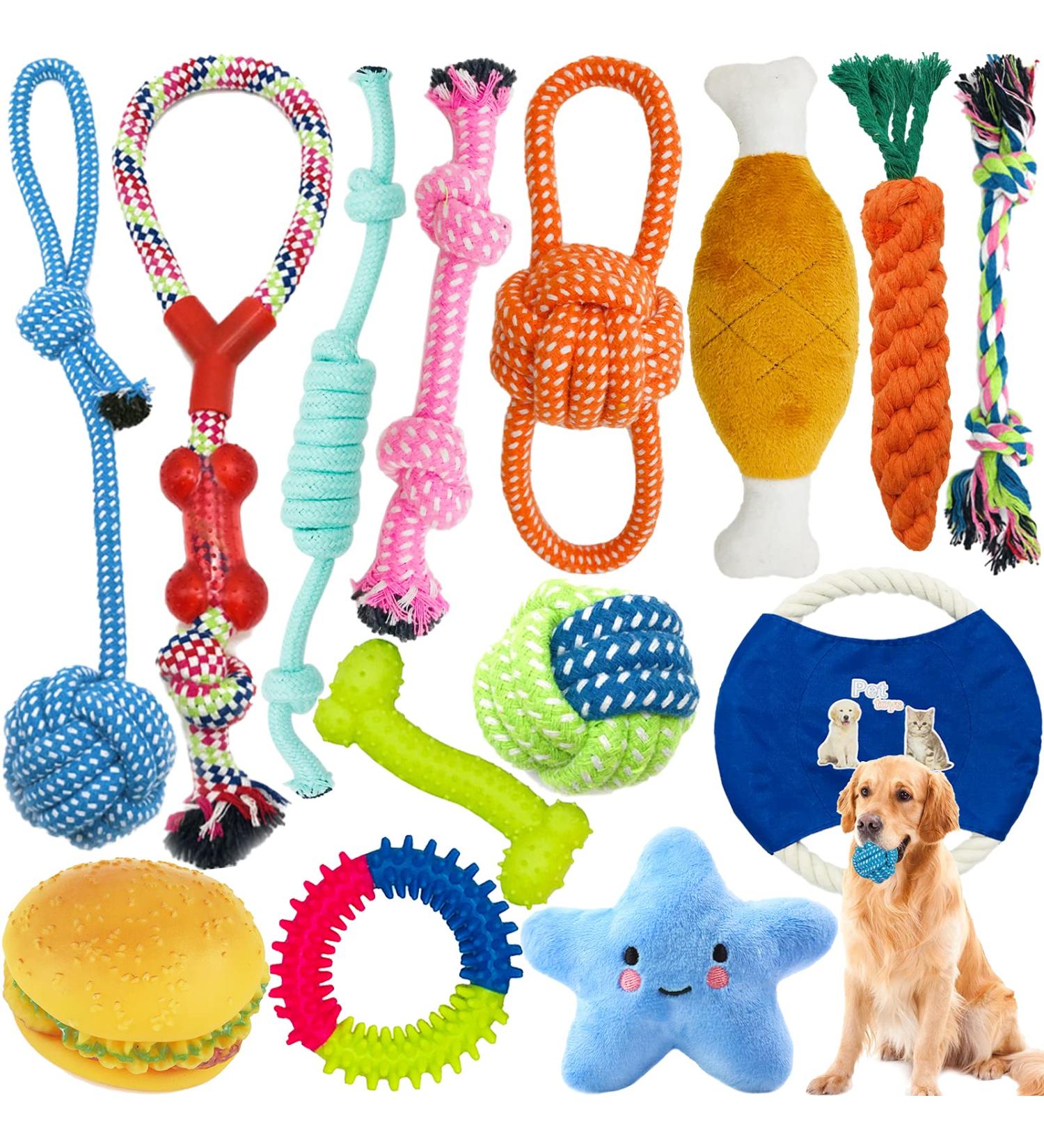 Amzeeniu 14 Pcs Dog Toys Set - Durable Rope Balls & Chew Toys for Small Medium & Large Dogs - Interactive Training & Teething Play - Buy Online on GoSupps.com