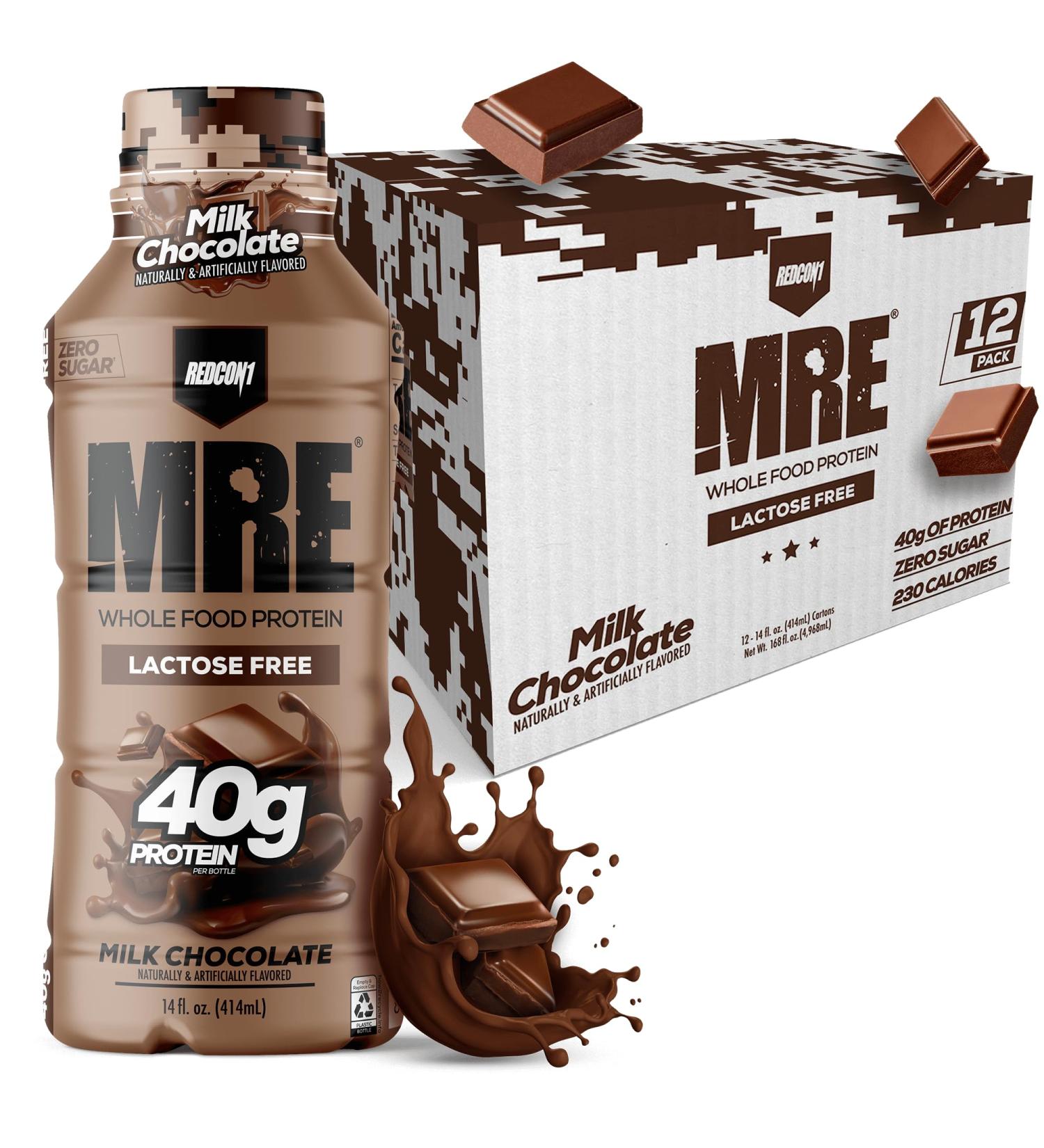 REDCON1 MRE Ready to Drink Protein Shake, Milk Chocolate - Lactose Free RTD 40gr Protein Made with Real Whole Food Protein Blends - Easy to Digest Nutritional Shake (12 Pack) Milk Chocolate (New) - 12 Count - Buy Online on GoSupps.com