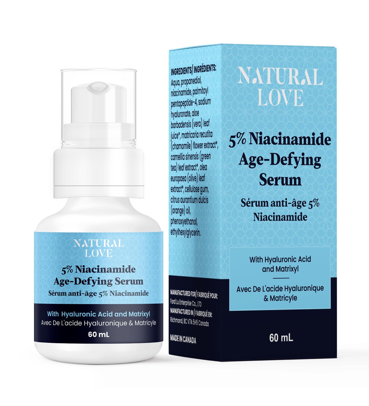 Natural Love 5% Niacinamide Serum (Vitamin B3) 5% B5 Gel Hydrating and Moisturizing Face Serum for All Skin Types - Made in Canada - Buy Online on GoSupps.com