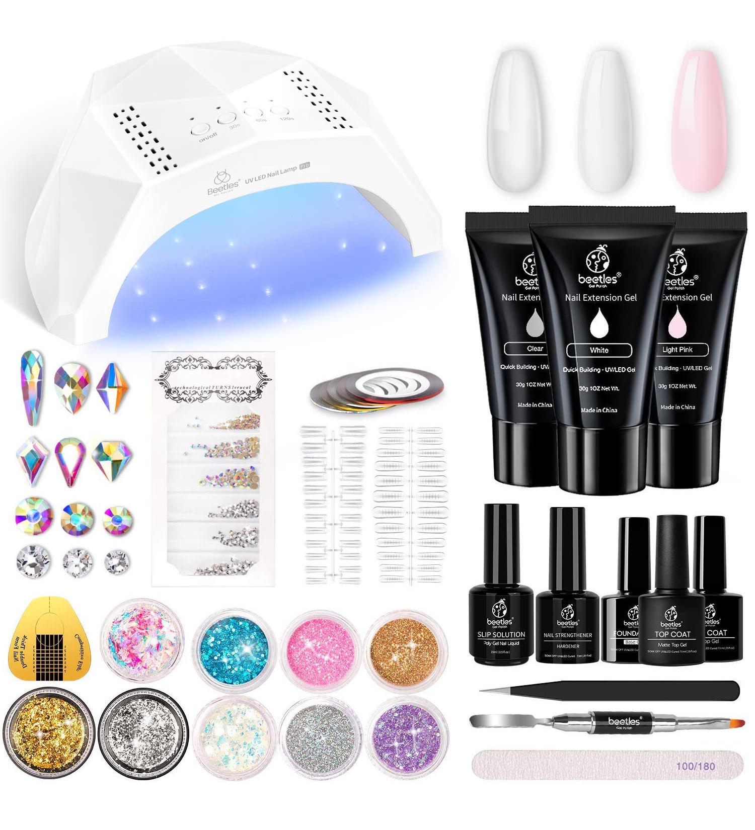 Beetles Poly Extension Gel Nail Kit | 30g Gel, 48W Lamp, Slip Solution, Nail Strengthener | Rhinestone Glitter Manicure Starter Kit - Mother's Day Gift (A-Black) - Buy Online on GoSupps.com
