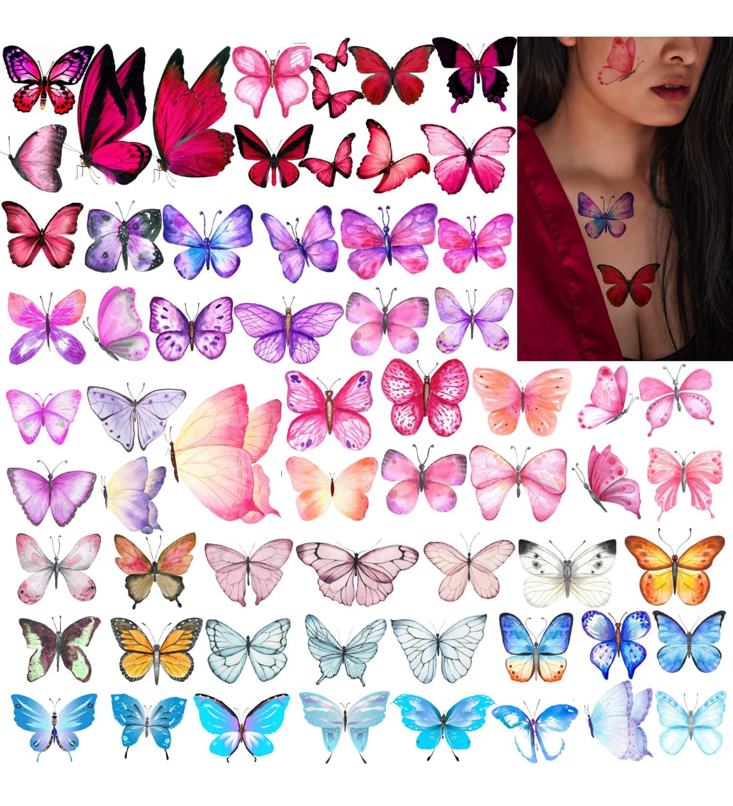 10 Sheets Coszeos Butterfly Temporary Tattoos for Women Girls Kids - Colorful Butterflies Wings Tattoo Stickers - Waterproof Body Art for Birthday Party Favors - Buy Online on GoSupps.com