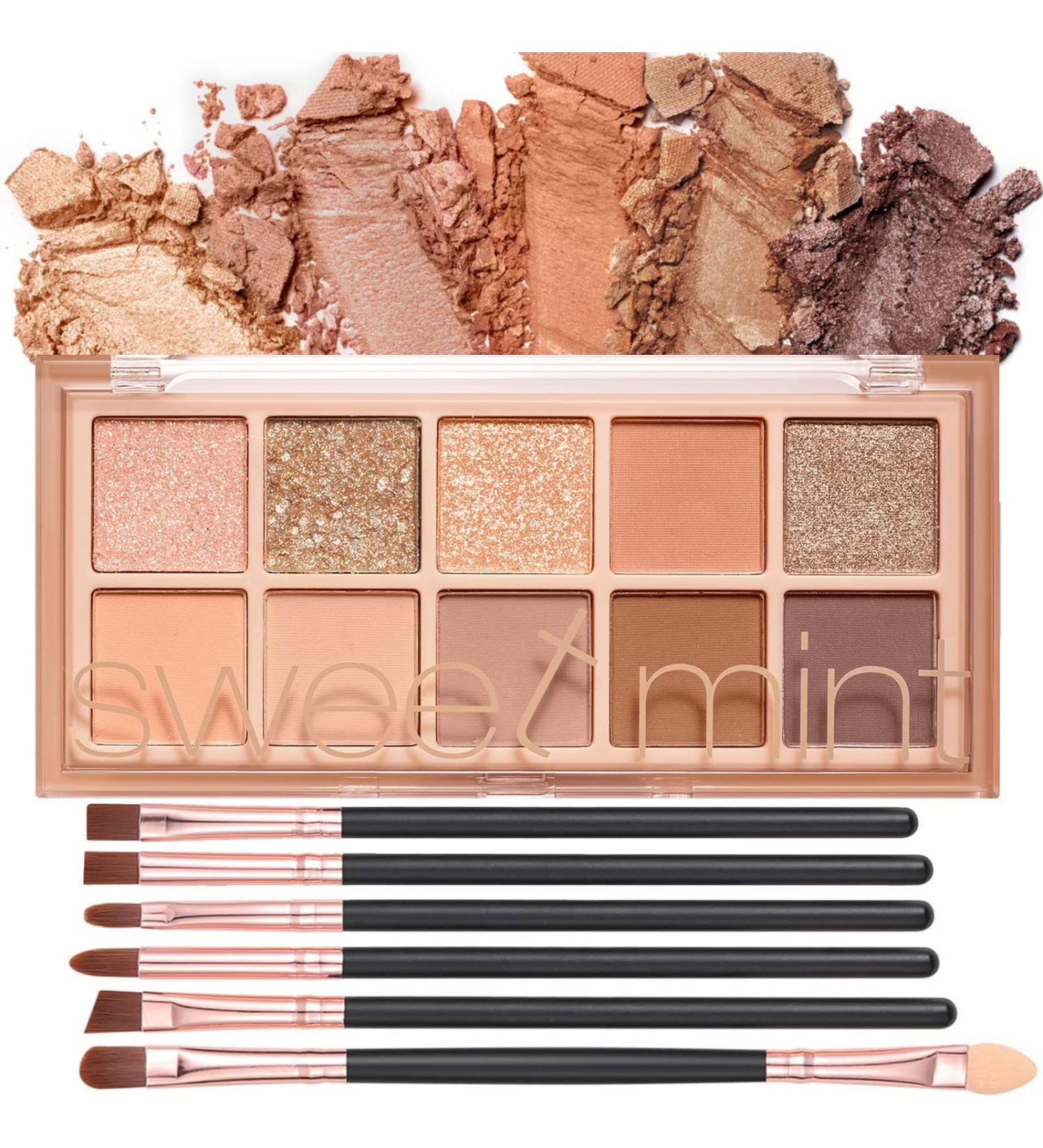 10 Colors Eyeshadow Palette with 6 Brushes - Matte, Shimmer, Glitter Eye Makeup Set - Long Lasting, High Pigment Formula for Natural Look - Buy Online on GoSupps.com