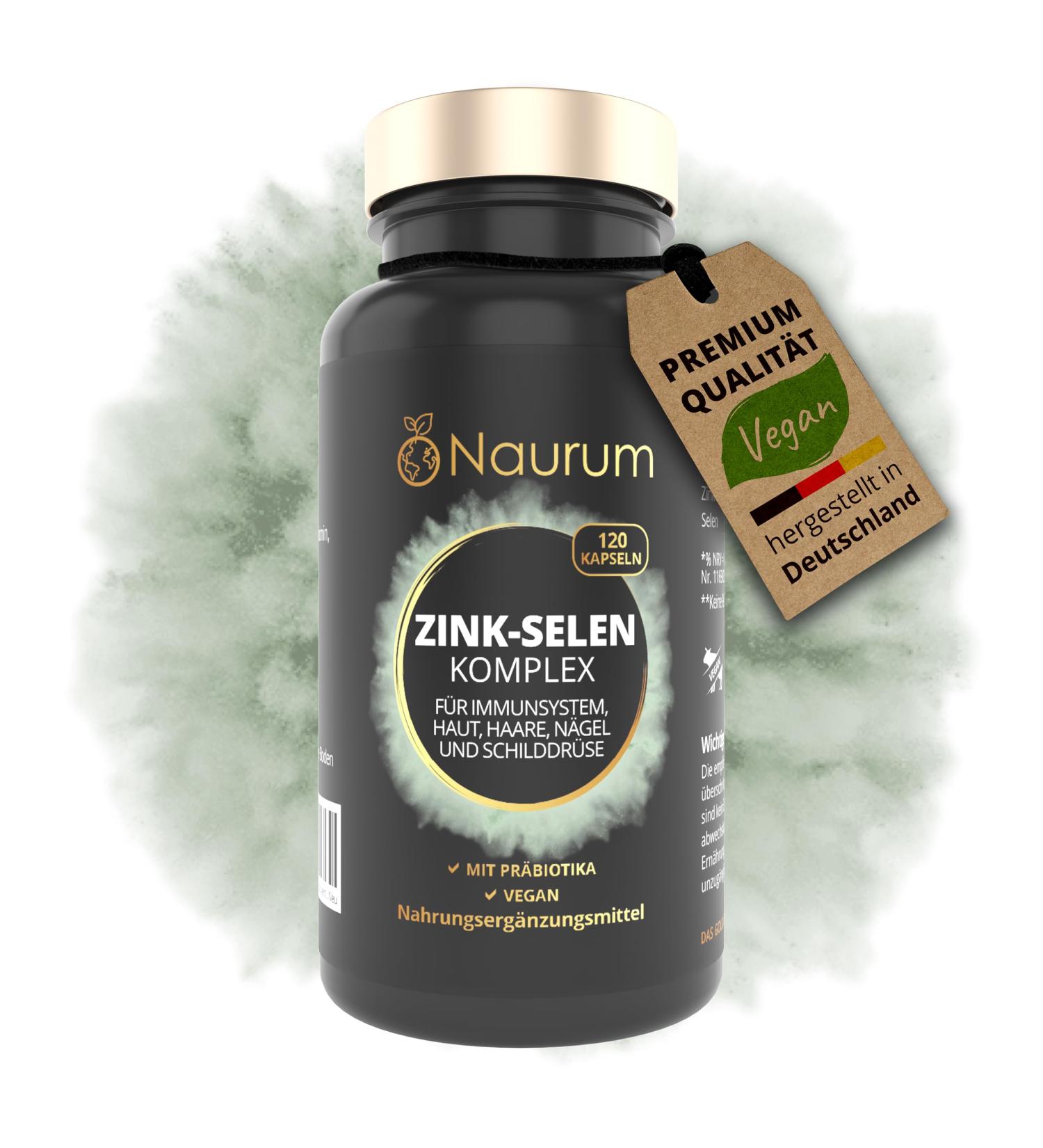 Naurum Zinc Selenium High-Dose 120 Extra Small Capsules | 200 mcg Selenium + 25 mg Zinc Glycinate | Vegan Lab-Tested Made in Germany - Buy Online on GoSupps.com