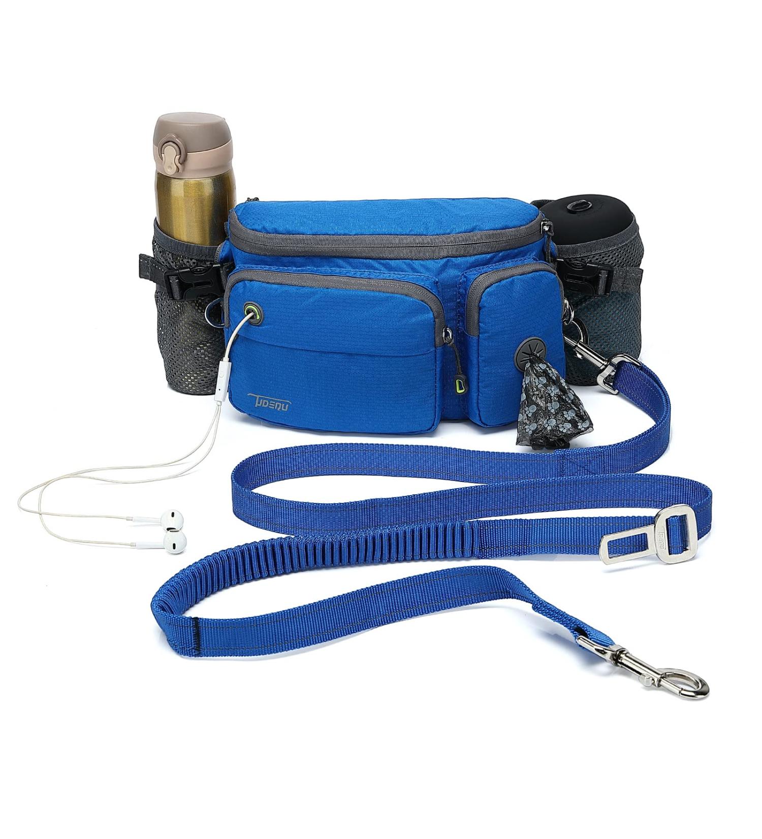 TUDEC 4-in-1 Hands-Free Dog Leash & Multifunctional Waist Bag 5.8ft Zero Shock Bungee Car Seat Buckle & Reflective Threading - Blue - Buy Online on GoSupps.com