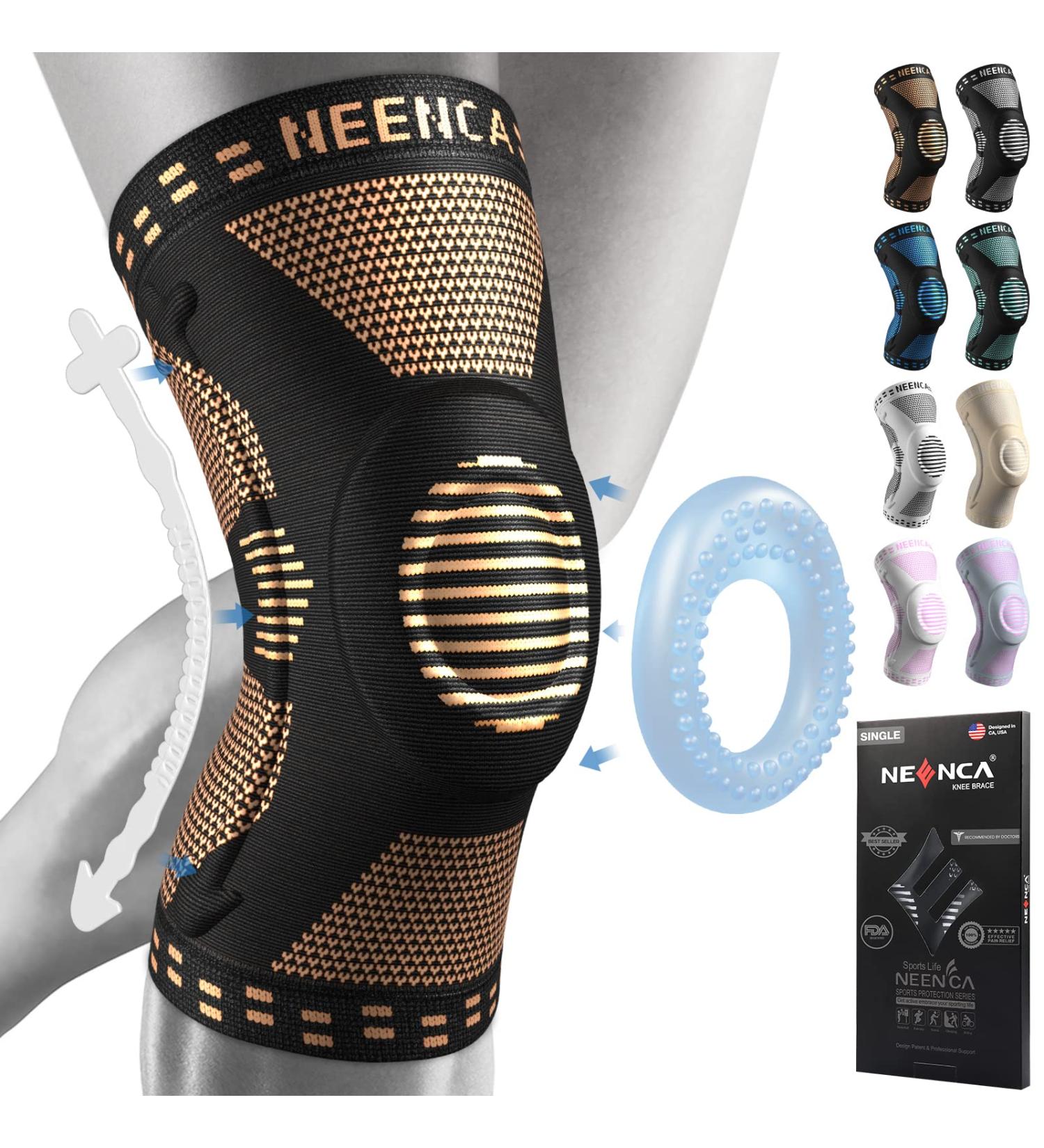 NEENCA Professional Knee Brace Knee Compression Sleeve Support for Men Women with Patella Gel Pads & Side Stabilizers Medical Grade Knee Pads for Running Meniscus Tear ACL Arthritis Joint Pain Relief M Copper - Buy Online on GoSupps.com