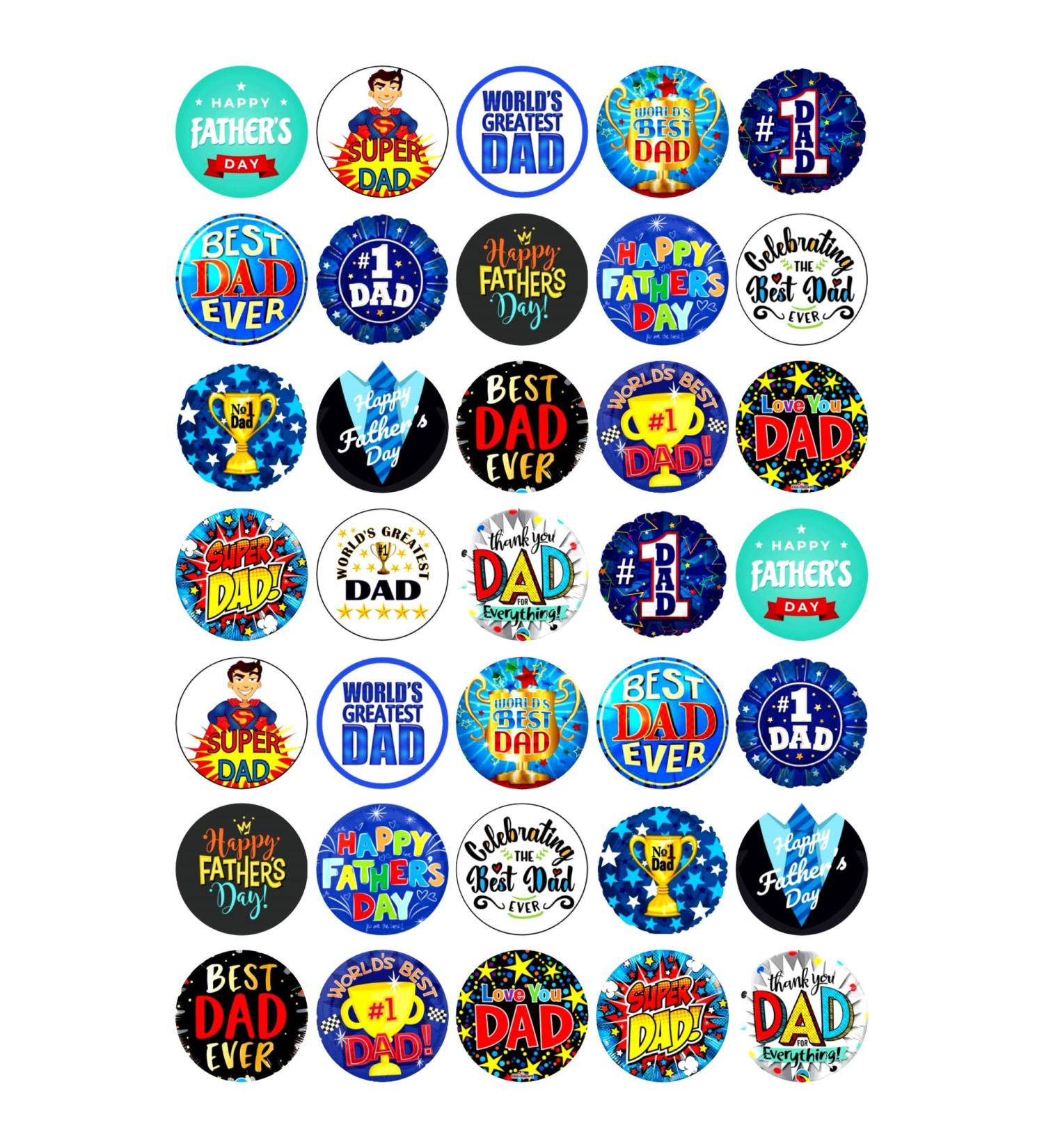 35 x Father's Day Party Pack Blue Edible Wafer or Icing Cupcake Topper Fun Dad Party Cake Decorations Perfect For Brownies Cookies Muffins & More! (Edible Wafer Card)