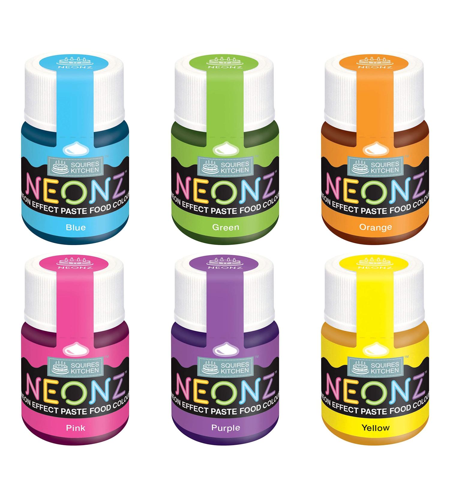 Squires Kitchen NEONZ Neon Effect Food Colouring Paste Popular Colours 6 Set Perfect for Buttercream Sugarpaste Modelling Pastes Fondant Royal Icing Cake Mixes and more! Popular 6 Set - Buy Online on GoSupps.com