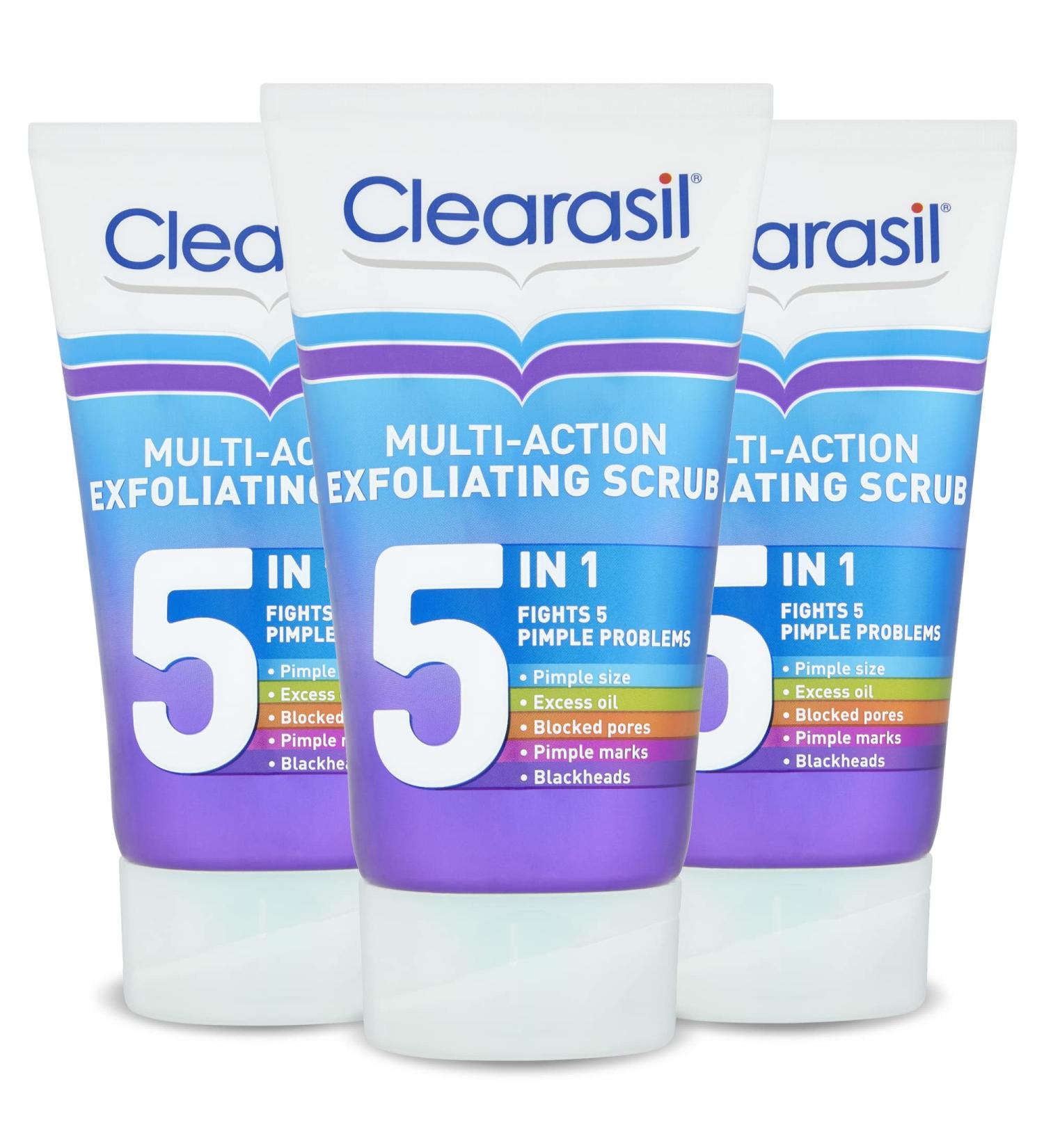 Clearasil 5 in 1 Exfoliating Scrub for Acne Prone Skin Unclogs Pores Reduces Blackheads Pimples & Excess Oil Daily Spot Prevention 3 Pack - Buy Online on GoSupps.com