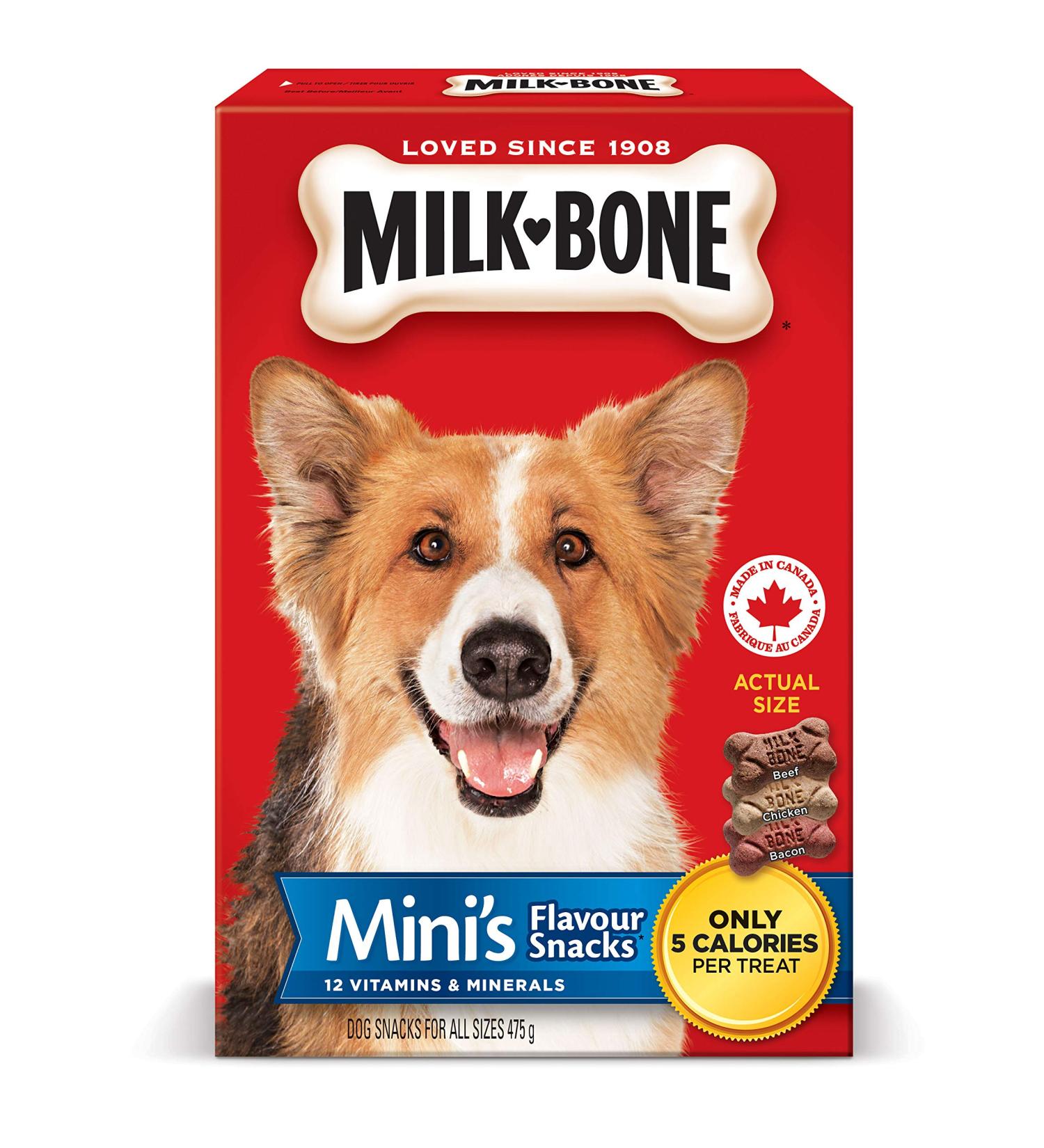 Milk-Bone Flavour Snacks Dog Biscuits Mini Sized Dog Treats Assorted Flavours 475g Boxes (Pack of 12) 39.58 g (Pack of 12) 475g Box (Pack of 12) - Buy Online on GoSupps.com