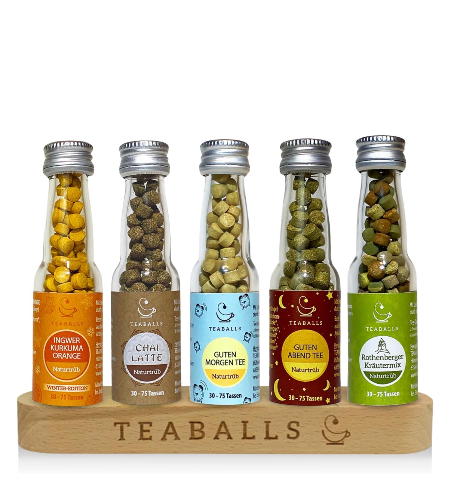 Buy Organic Teaballs Bio Tee Set - 5 Flavors: Ginger Turmeric Chai Latte & More | Free Wooden Display | 150-375 Cups of Herbal Tea - Buy Online on GoSupps.com