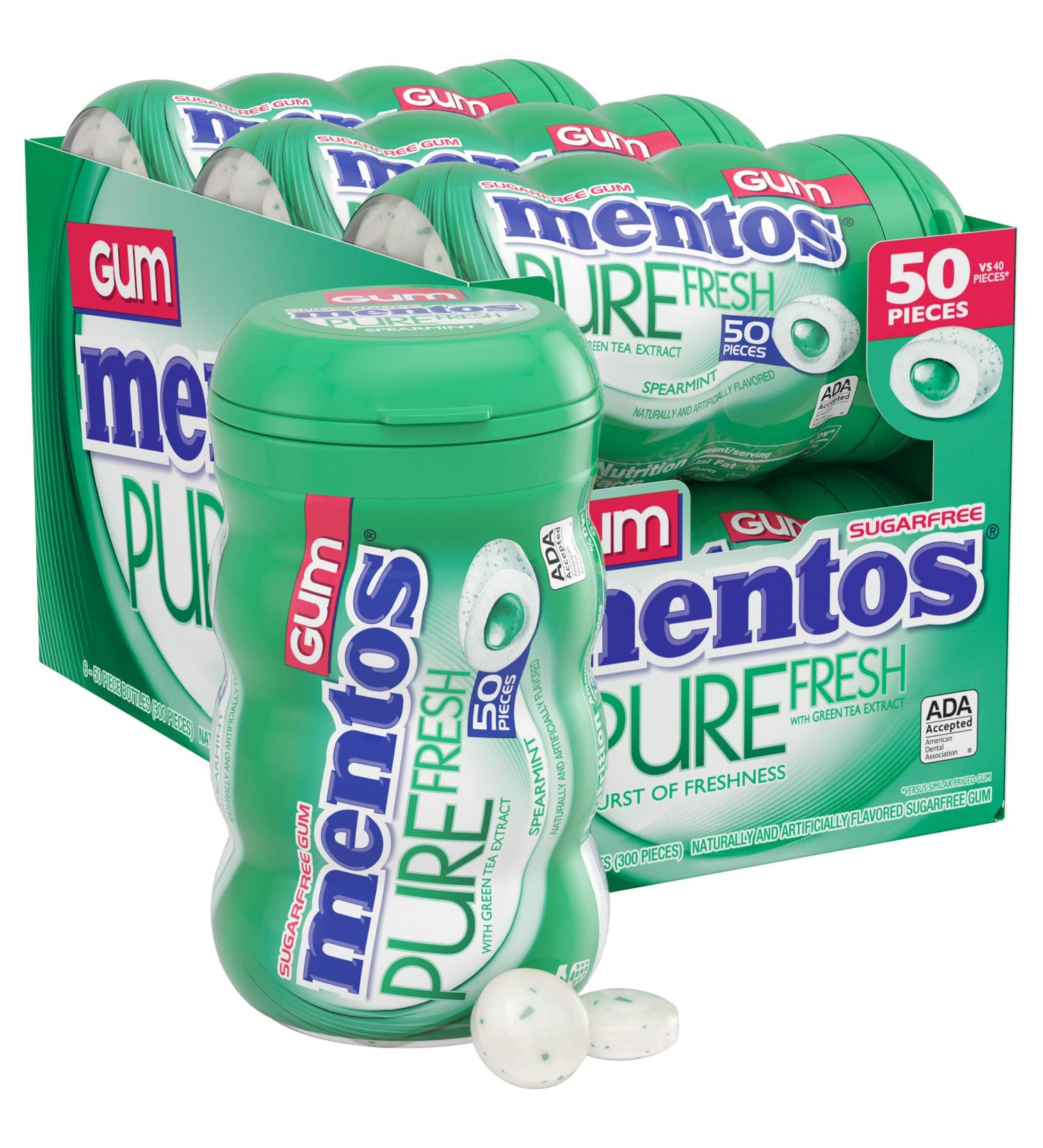 Mentos Pure Fresh Sugar-Free Chewing Gum with Xylitol Spearmint 50 Piece Bottle (Pack of 6) - Buy Online on GoSupps.com