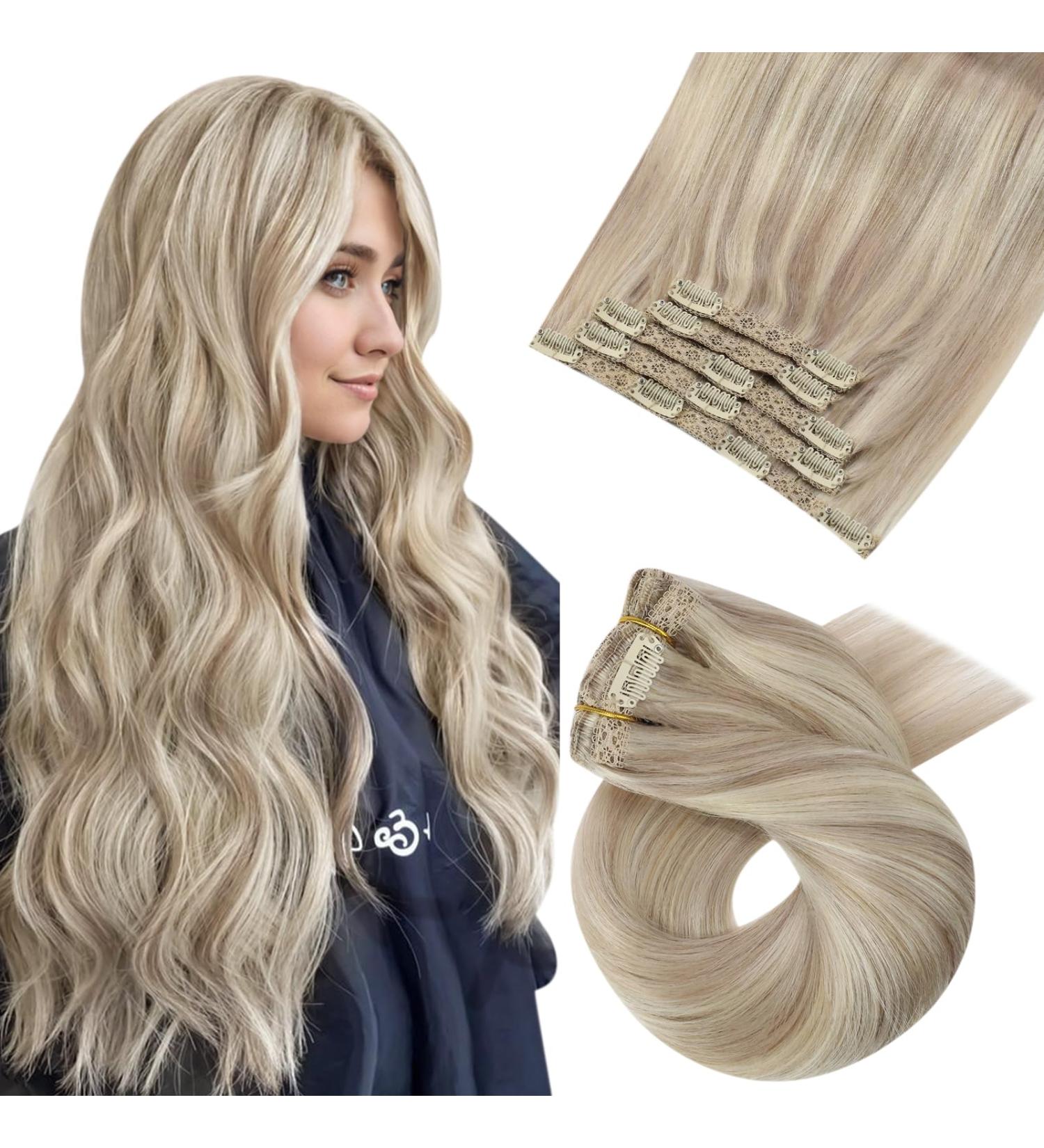 Moresoo Clip In Hair Extensions - Cheap Real Remy Blond & Ash Blonde #18/613 - 5pcs 80g 25cm - Double Drawn Quality - Buy Online on GoSupps.com