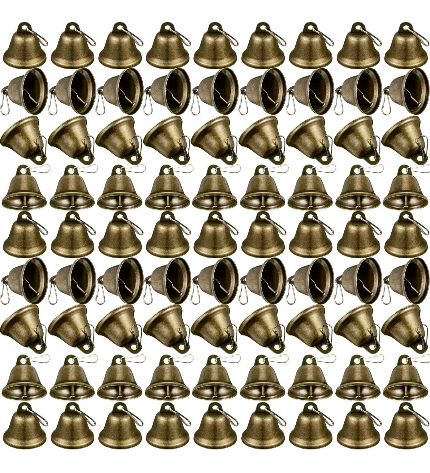 100-Piece Vintage Bronze Jingle Bells with Hooks - 1.5 x 1.57 Inch for Christmas Crafts, Wind Chimes, Wedding Decor & More - Buy Online on GoSupps.com