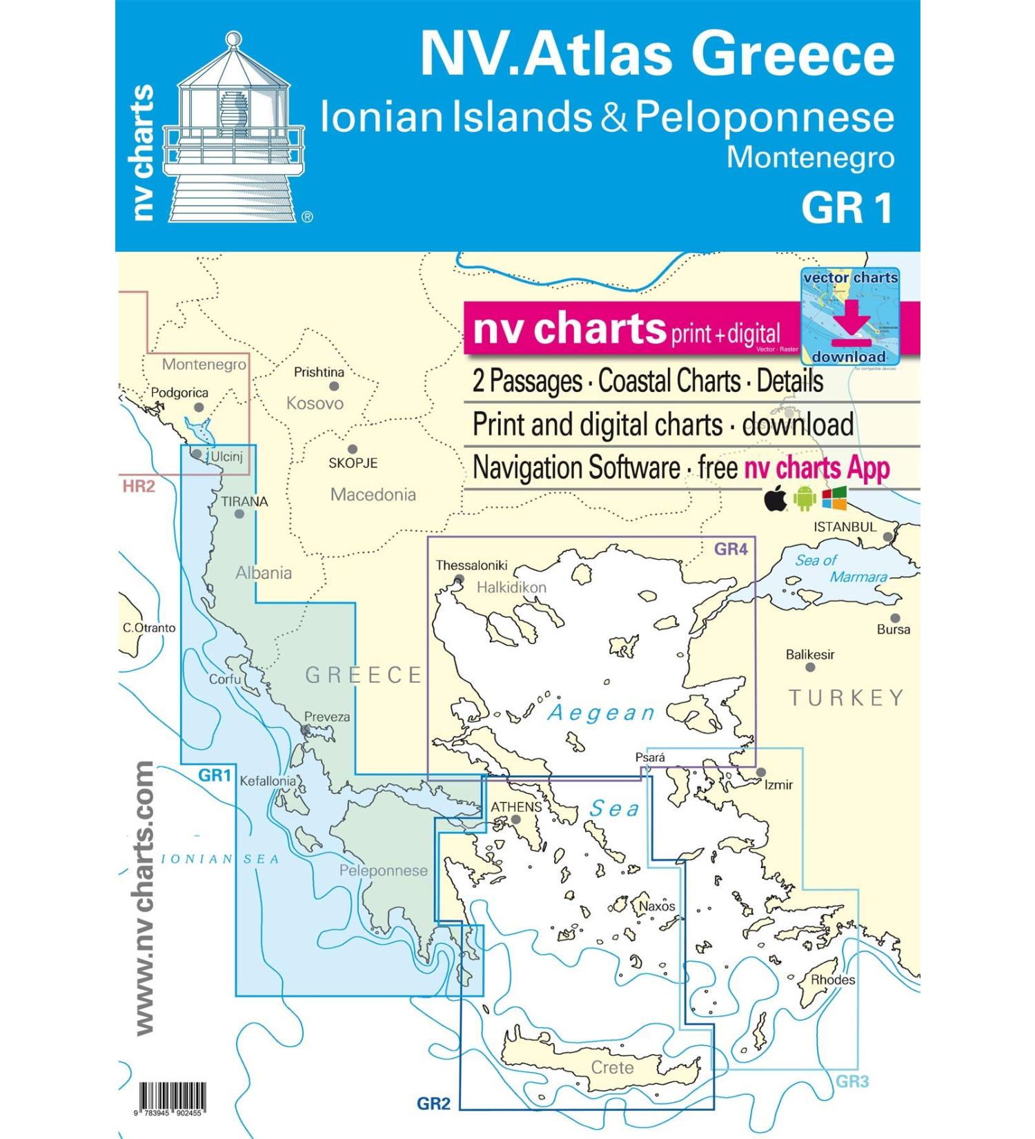 NV.Atlas GR 1 Greece - Montenegro to Cape Mal as & Peleponnese Paper & Digital Nautical Chart Greece