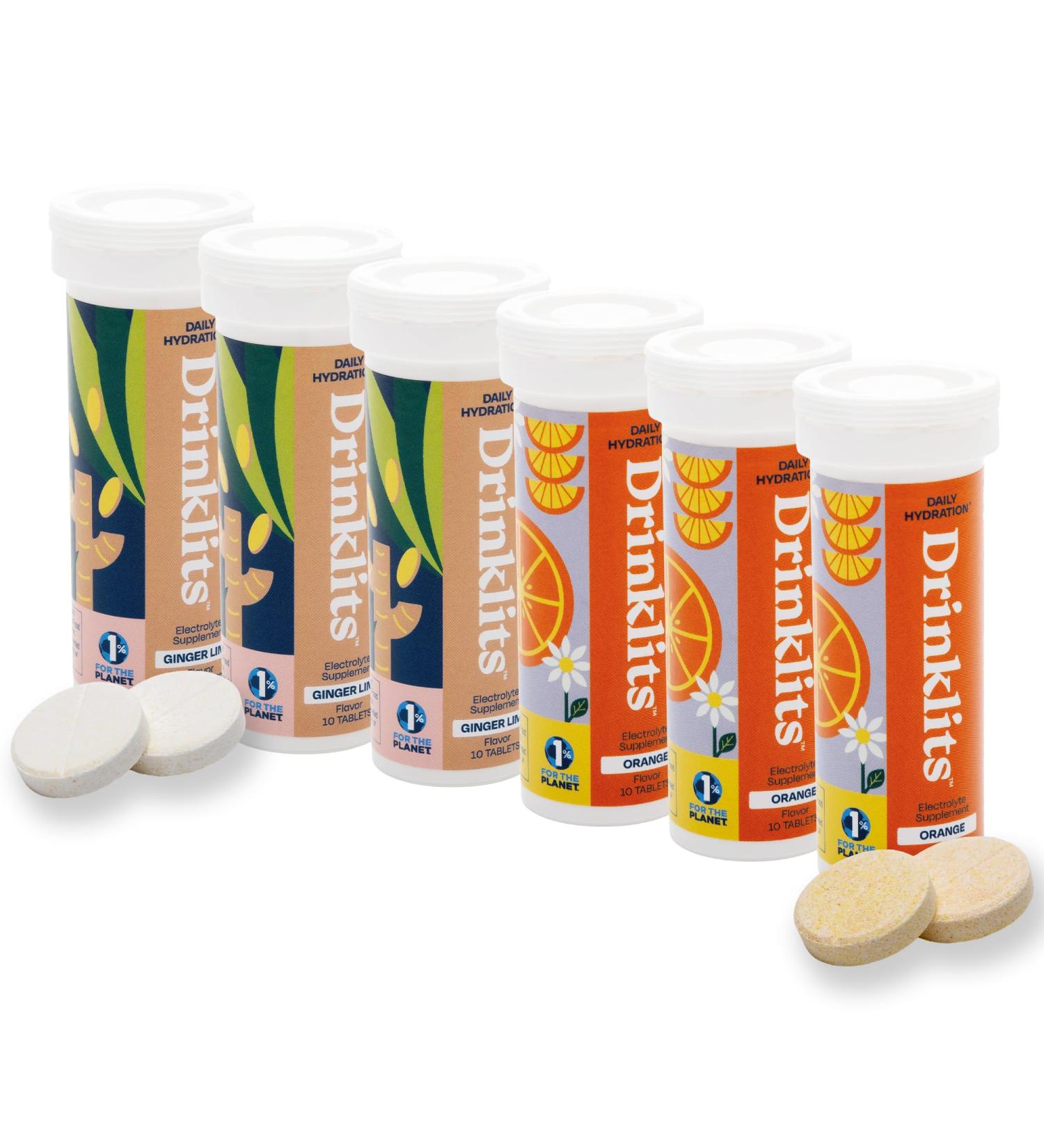 Drinklits Ginger Lime & Orange Electrolyte Sports Drink Tablets - 0g Sugar Natural Flavors 60 Servings | Summer Travel Bundle (6 Tubes - Buy Online on GoSupps.com