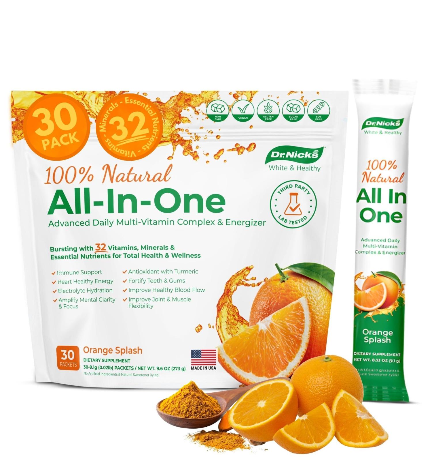 Dr. Nick's Multivitamin Powder for Women 30 Pack Orange Splash Multivitamin for Women with 32 Vitamins and Minerals Sugar Free Non-GMO Vegan Gluten-Free Potent Probiotics Antioxidant - Buy Online on GoSupps.com