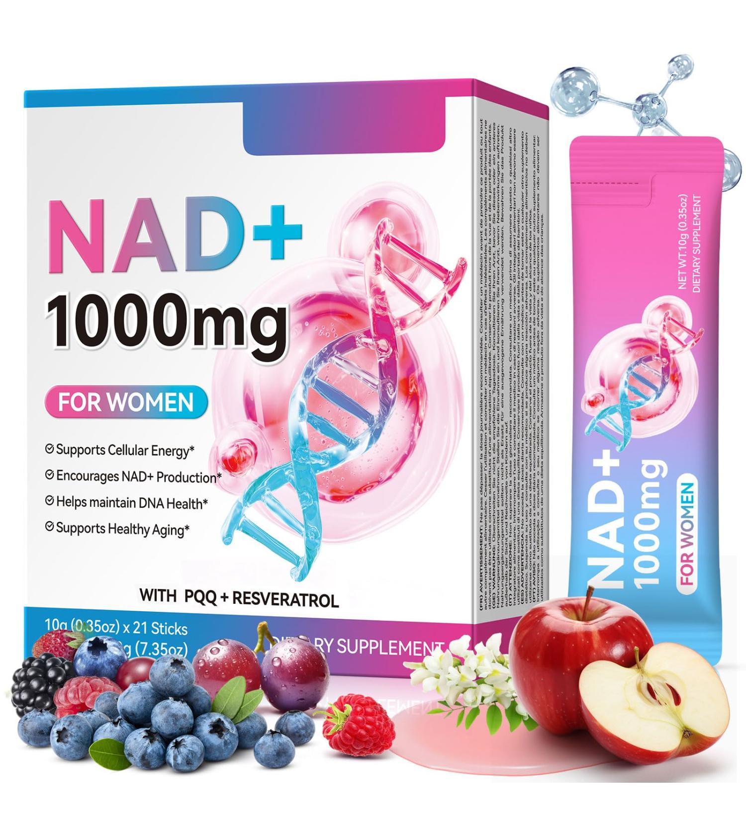 KITNOBLIS NAD+ Supplement for Women 1000mg - High Potency Cellular Energy Booster with Resveratrol PQQ Health Anti-Aging Support NAD Supplement(21pcs - Buy Online on GoSupps.com