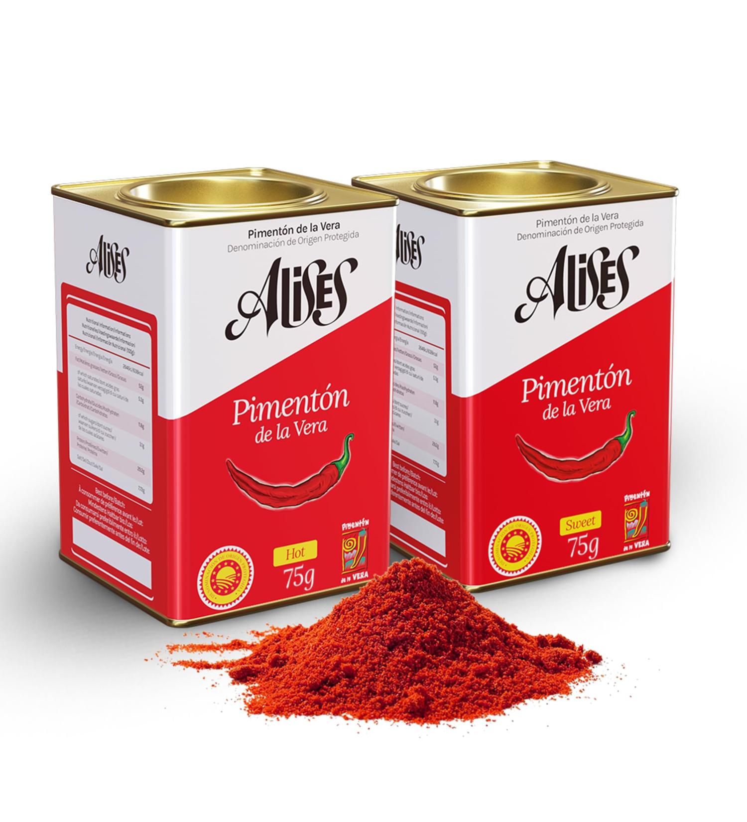 Hot + Sweet Smoked Paprika Powder 75g x2 D.O.P. - Pimenton de la Vera Alises (Hot + Sweet Paprika Powder) - Authentic Spanish Paprika Seasoning Sweet + Hot 75 g (Pack of 2) - Buy Online on GoSupps.com