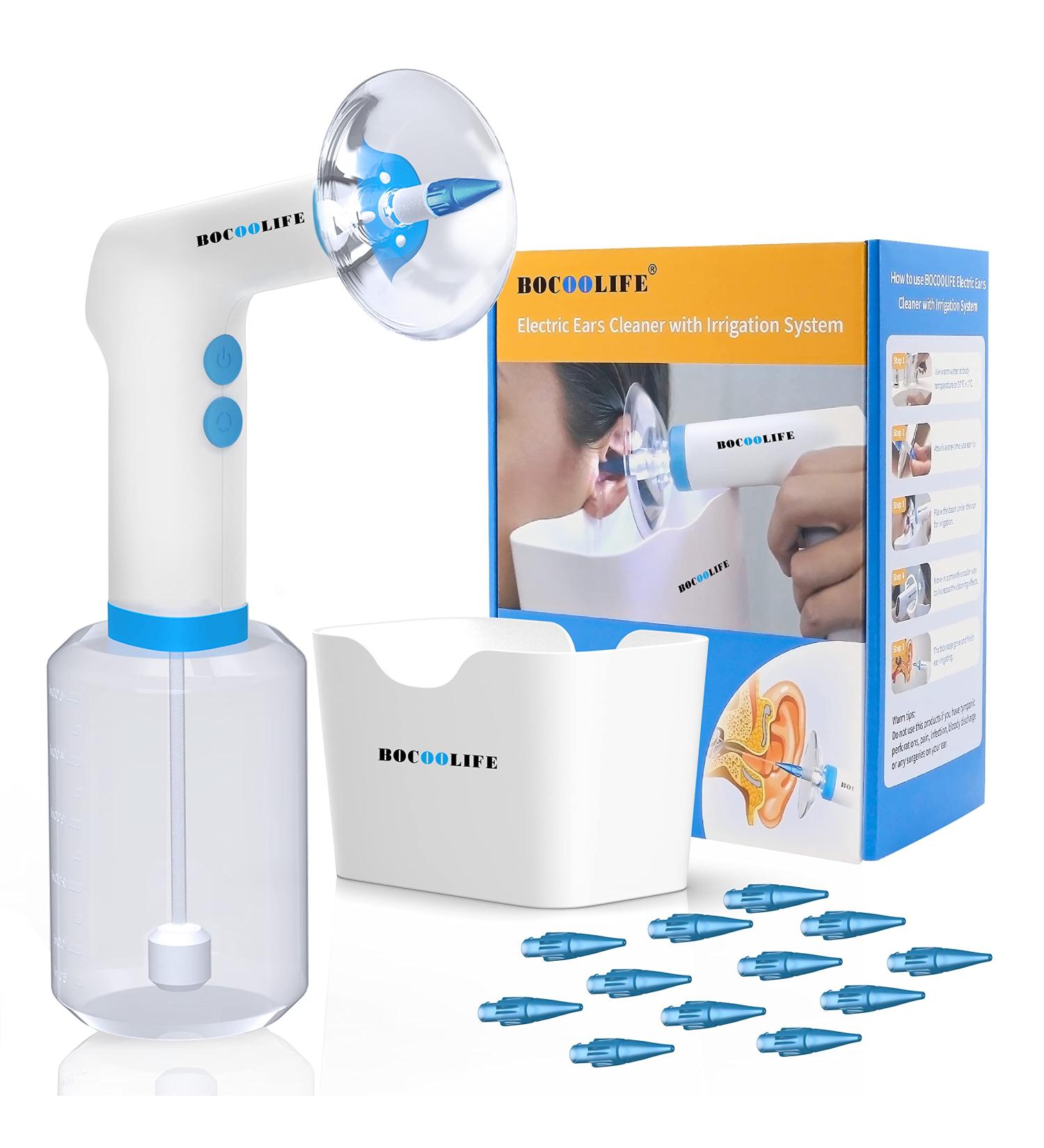 BOCOOLIFE Electric Ear Irrigation Kit - Ear Wax Removal System with 4 Pressure Levels, 12 Ear Tips & Basin - Ear Cleaner for Adults - Buy Online on GoSupps.com