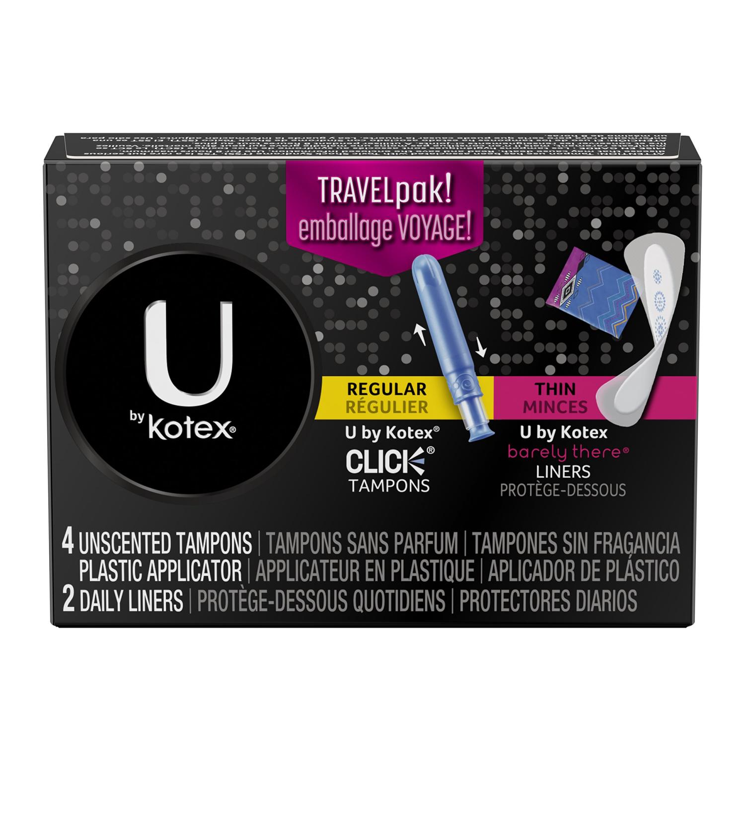 U by Kotex 4 Regular Tampons and 2 Thin Liners - 6 Count Pack - Buy Online on GoSupps.com