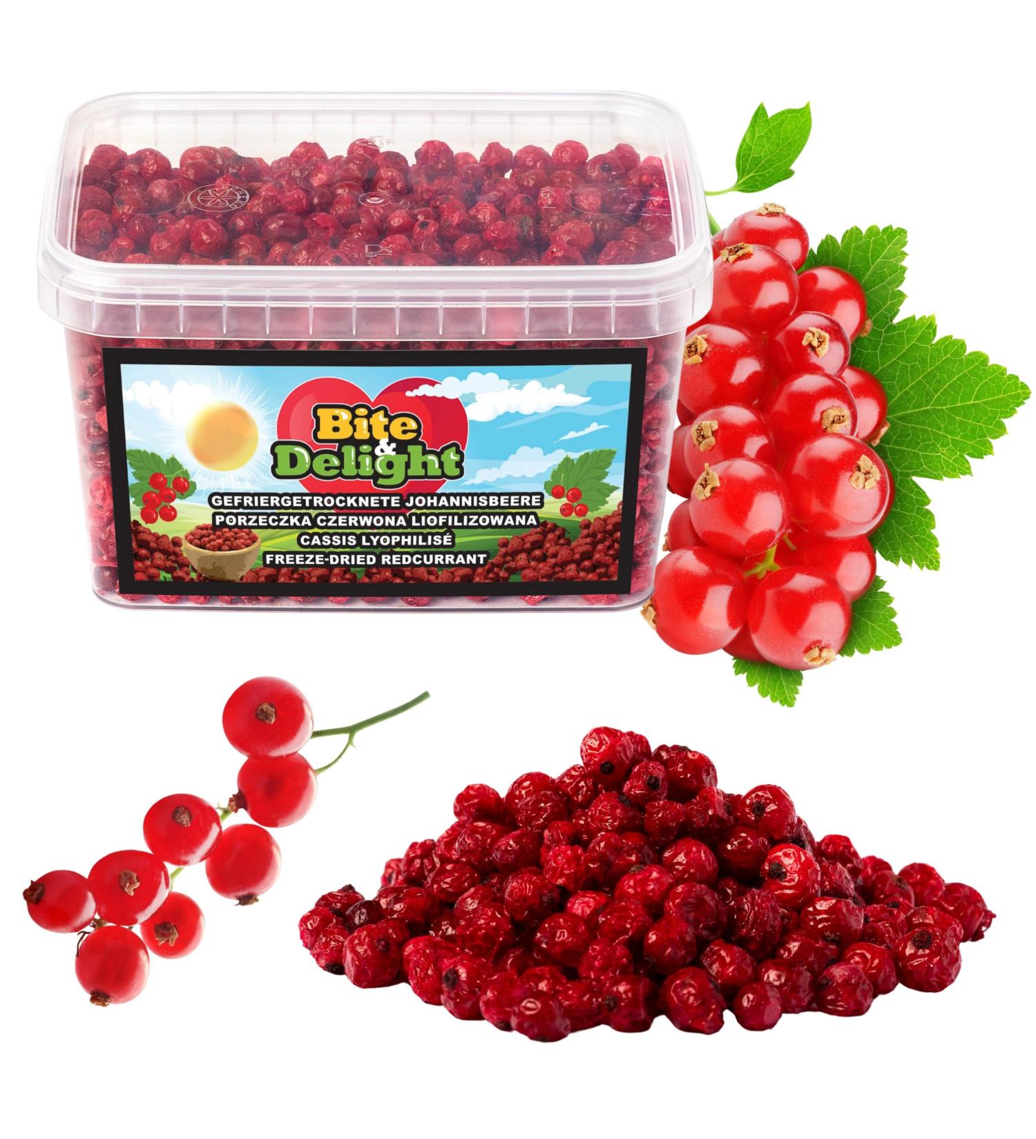 Bite & Delight 200g Freeze Dried Red Currants Sour Crunchy Healthy Snack No Added Sugar Bucket - Buy Online on GoSupps.com