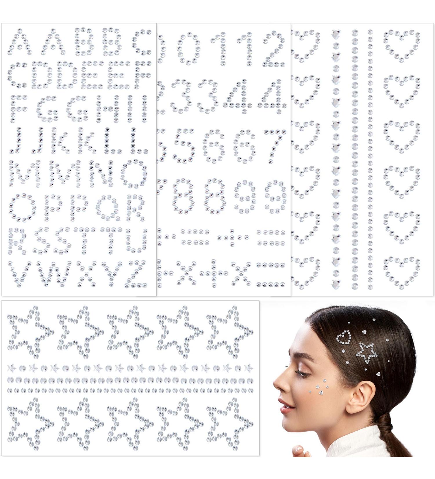 OIIKI 4 Sheets Star Hair Face Jewels - Self-Adhesive Acrylic White Rhinestones Stickers for Makeup Parties & Festivals | Body Jewelry Decorations - Buy Online on GoSupps.com