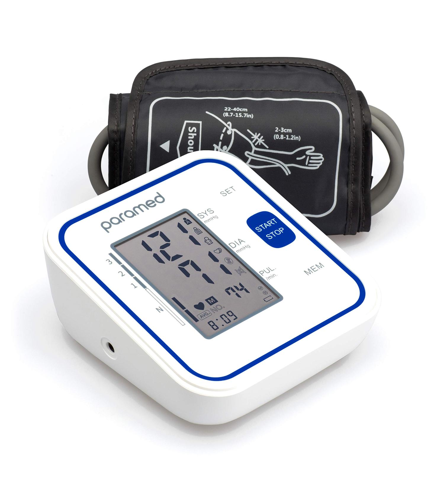 PARAMED Blood Pressure Monitor: Automatic Upper Arm BP Monitor with Cuff 8.7"-15.7" - Digital BP Machine & Irregular Heartbeat Detection 120 Readings Memory - Large LCD - Batteries & Pouch Included - Buy Online on GoSupps.com