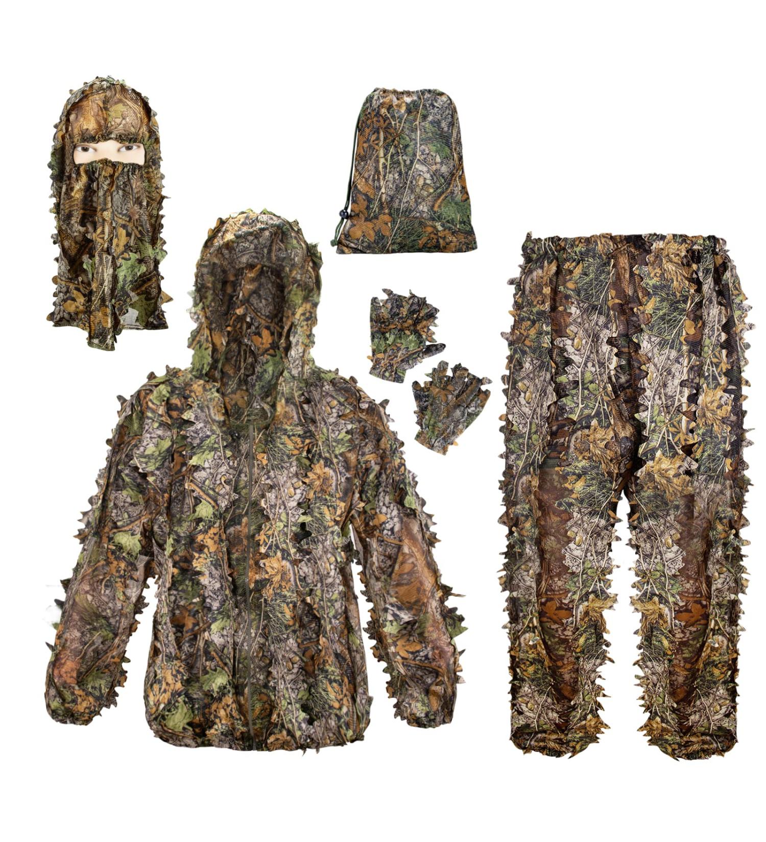 Leafy Ghillie Suit for Kids and Adults | 3D Camo Hunting Gear with Clothes, Gloves, Face Mask, and Bag | Lightweight Jungle and Halloween Camouflage Suit (M&L) - Buy Online on GoSupps.com
