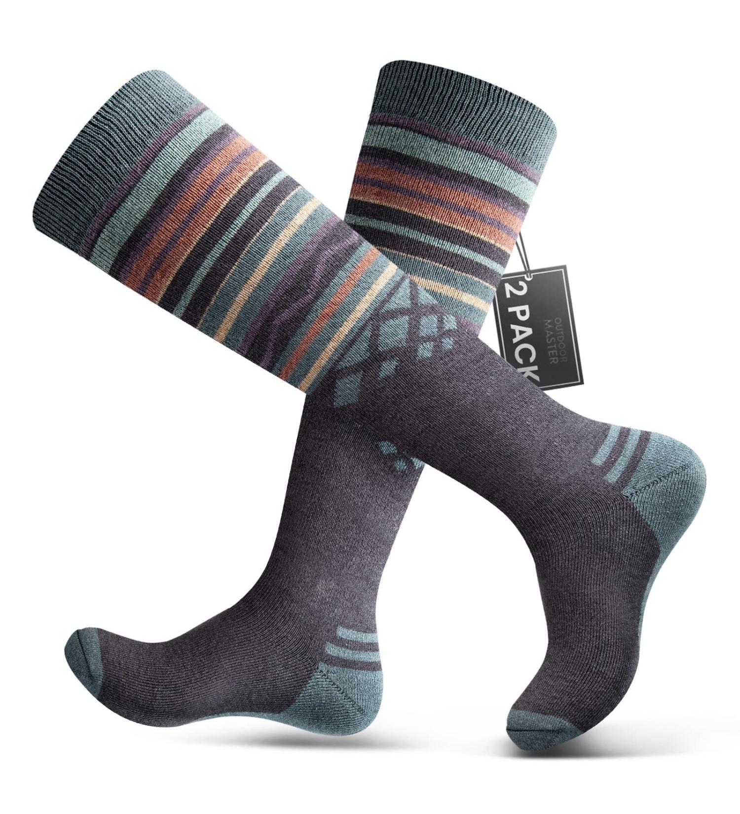 Merino Wool Ski Socks 2-Pack - Gray Medium, Over The Calf, Non-Slip Cuff for Men & Women - Buy Online on GoSupps.com