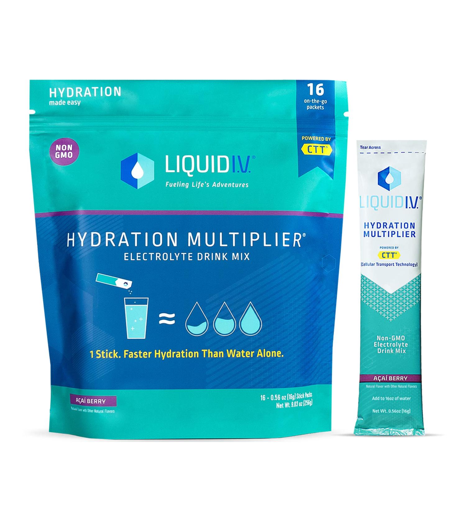 Liquid I.V. Hydration Multiplier - Acai Berry Electrolyte Drink Mix | 16 Packets - Buy Online on GoSupps.com