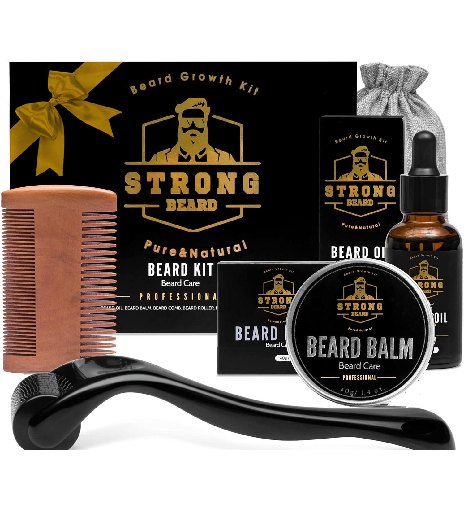 Men's Strong Beard Growth Kit - Beard Balm, Oil, Serum & Derma Roller Set for Natural Beard & Mustache Grooming - Promotes Healthy Beard Growth - Buy Online on GoSupps.com