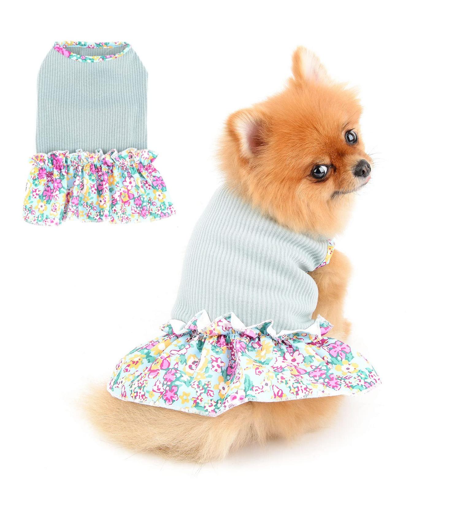 Paidful Dog Blumen Dress for Small & Medium Dogs - Soft Cotton Ruffled Vest for Girls | Summer Spring Wear in Green - Perfect for Chihuahuas & Yorkies - Buy Online on GoSupps.com