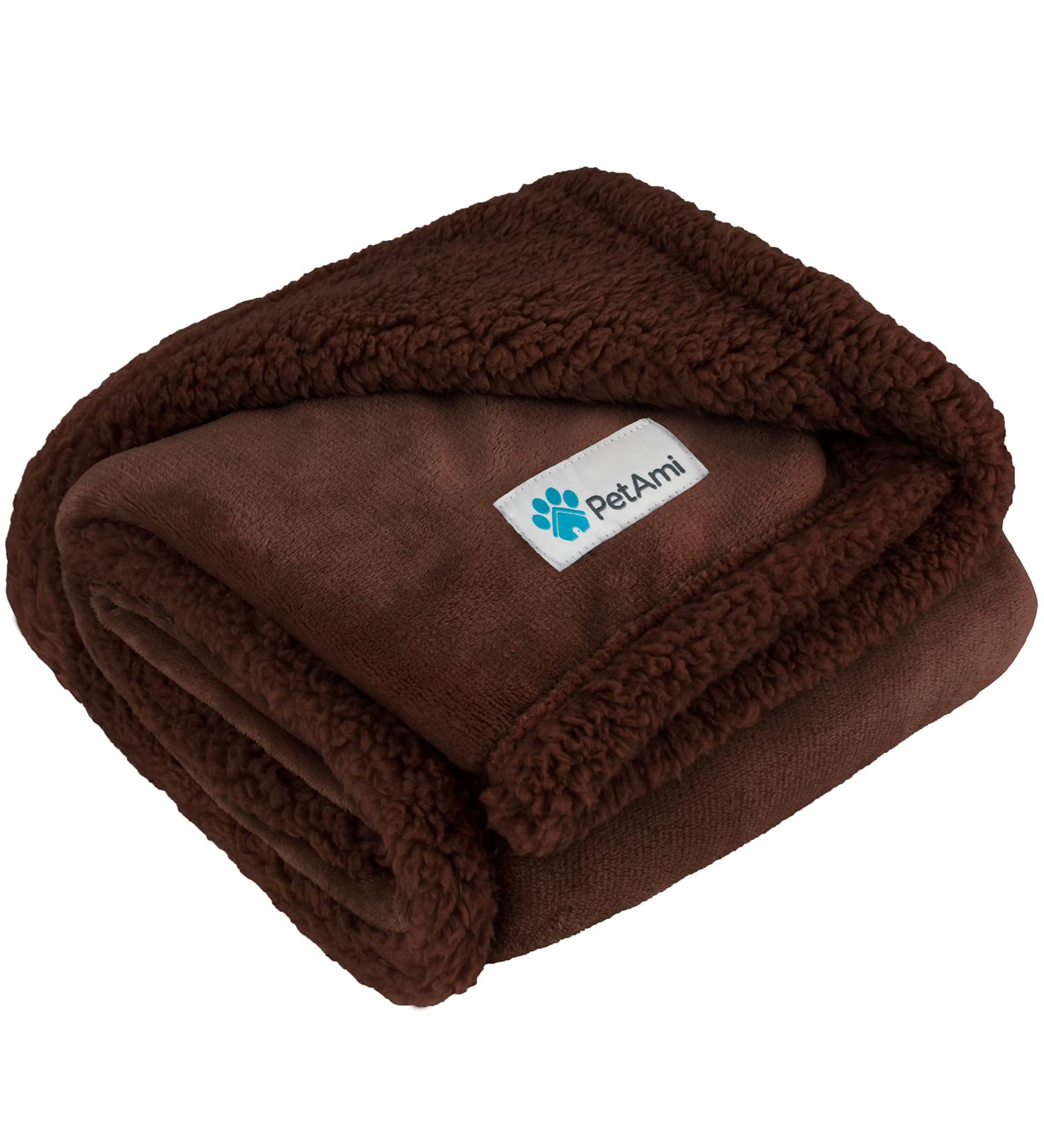 PetAmi Puppy Dog Blanket Small Indoor Cat Kitten | Fleece Sherpa Throw | Soft Plush Fluffy Lightweight Warm Cover 29x40 Inch - Brown/Brown Sherpa - Buy Online on GoSupps.com