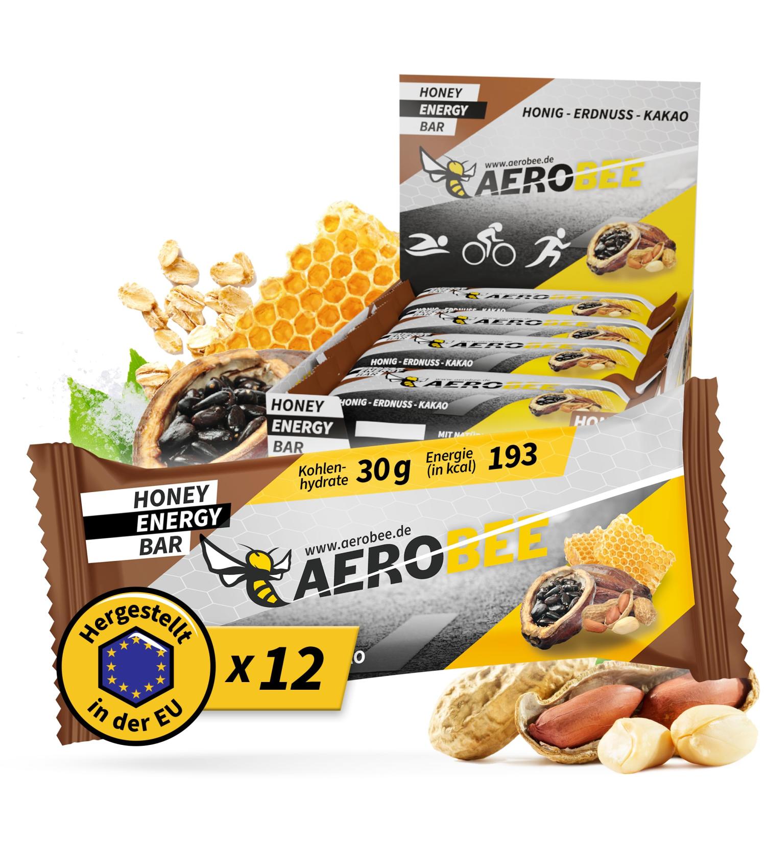 Aerobee Energy Bar - 12x50g Honey Peanut & Cocoa - Sugar-Free Oat Bars for Endurance Hiking & Meal Replacement - Buy Online on GoSupps.com