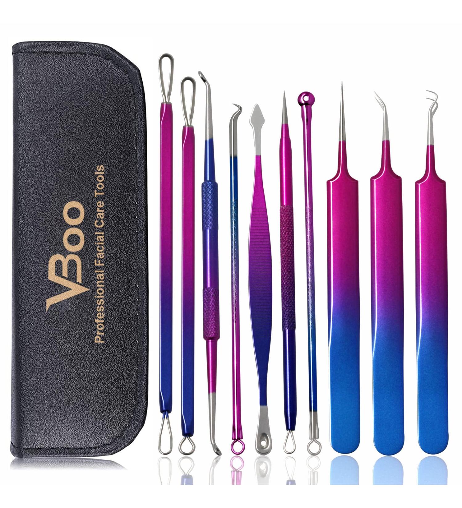 Pimple Popper Tool Kit - VBoo Extraction Tools for Blackhead & Whitehead Removal - Comedone Zit Popper Set for Facial Pore Cleansing - Perfect Christmas Gift for Men and Women (Rainbow) - Buy Online on GoSupps.com