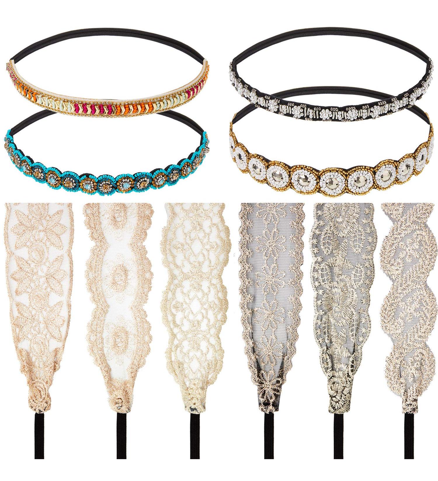 WILLBOND Rhinestone Beaded Headbands - Set of 10 | Elegant Lace Handmade Headwraps for Girls and Women | Vintage Crystal Hairbands | Hair Accessories - Buy Online on GoSupps.com