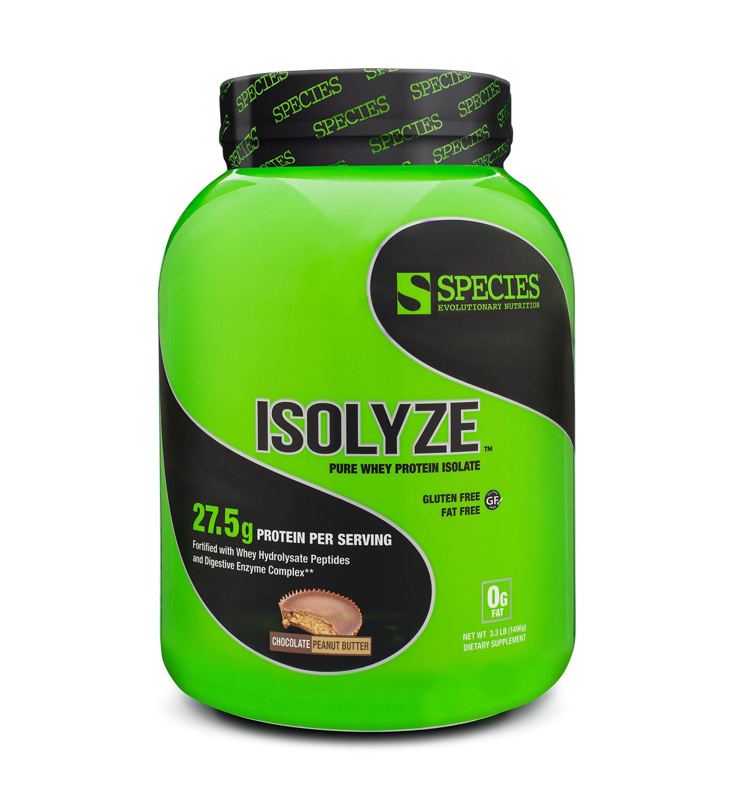 Species Nutrition Isolyze Whey Protein Powder - 100% Whey Isolate - Chocolate Peanut Butter Flavor - 27.5g Protein - Ideal for Muscle Building - No Sugar & Low Fat - 44 Servings - Buy Online on GoSupps.com