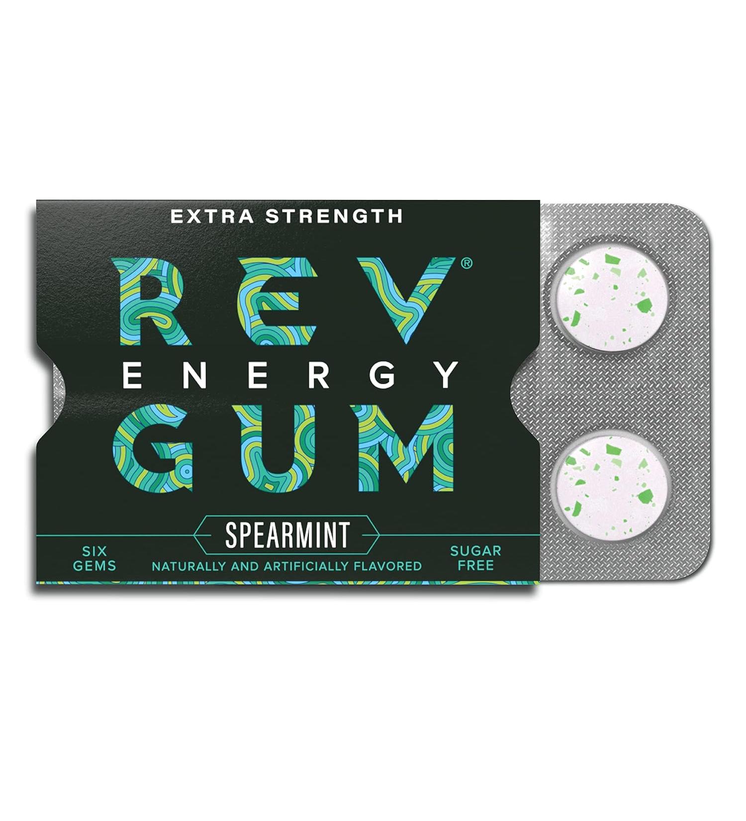 Rev Gum Caffeine Energy Gum | Extra Strength 100mg - Spearmint Extra Strength - 12 Packs - Buy Online on GoSupps.com