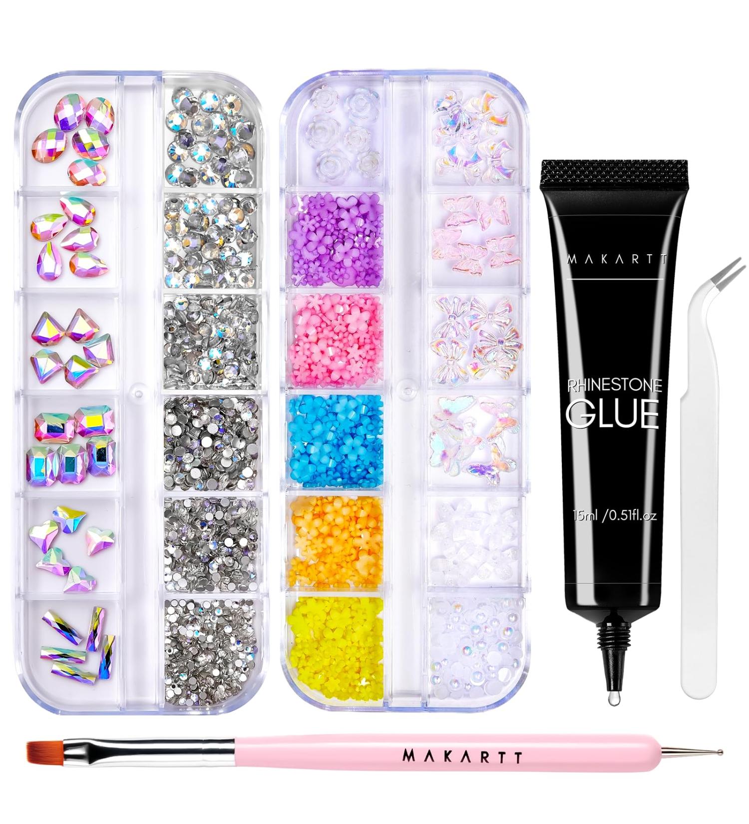 Makartt Rhinestones Nail Set 15g UV LED Glue Gel & Design Brush for DIY Nail Decoration Professional Nail Charms & Accessories - Buy Online on GoSupps.com