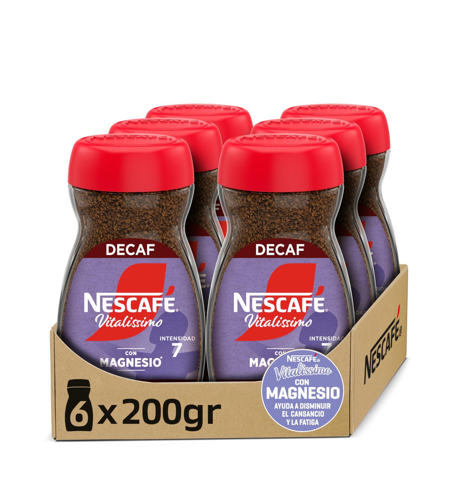  Nescafe NESCAF VITALISSIMO DECAFFEINATED with magnesium decaffeinated instant coffee glass bottle 6 x 200g pack - Buy Online on GoSupps.com