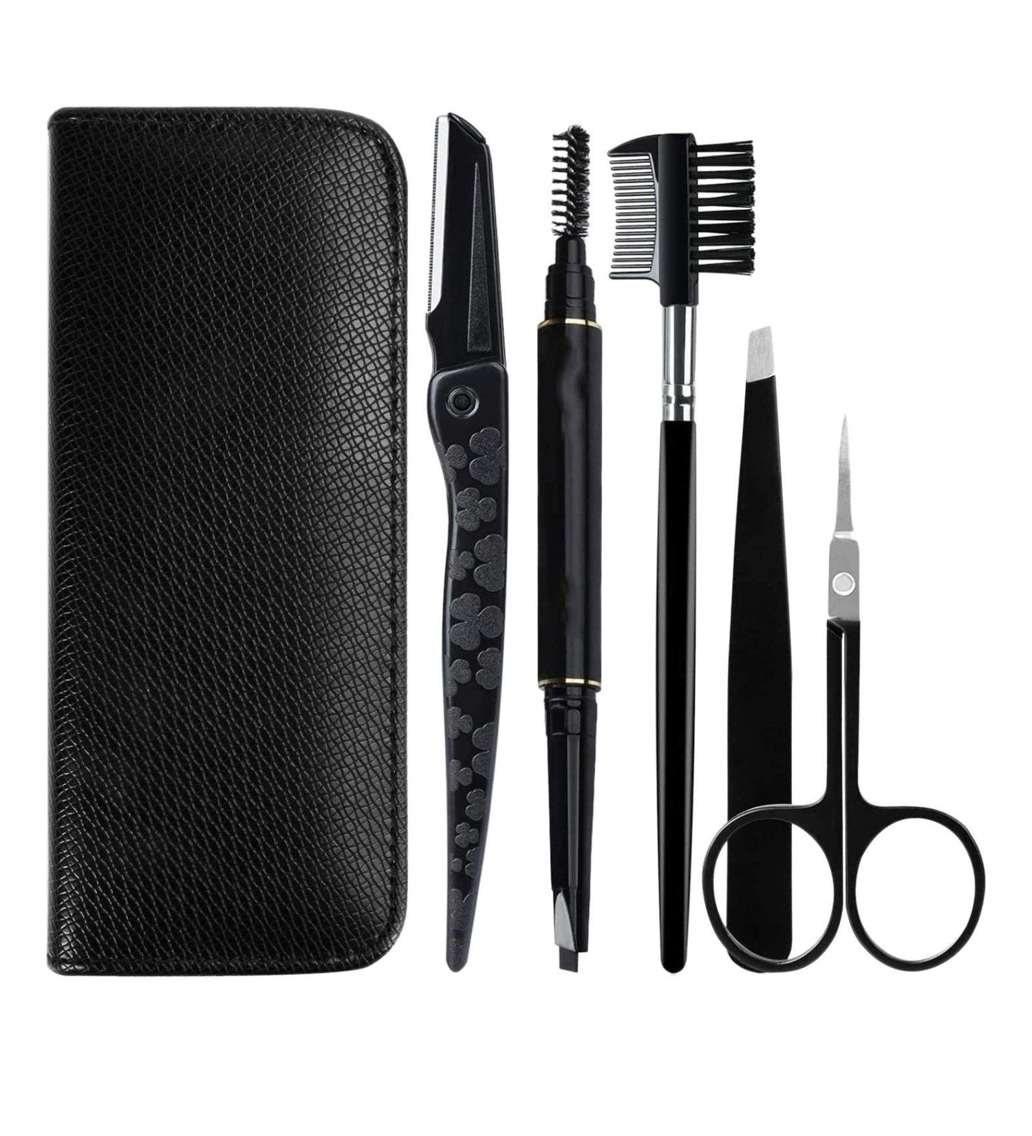 Grendly 5 Piece Eyebrow Care Set - Stainless Steel Tweezers Scissors Comb & Pen - Perfect Eyebrow Grooming Kit for Flawless Brows - Buy Online on GoSupps.com