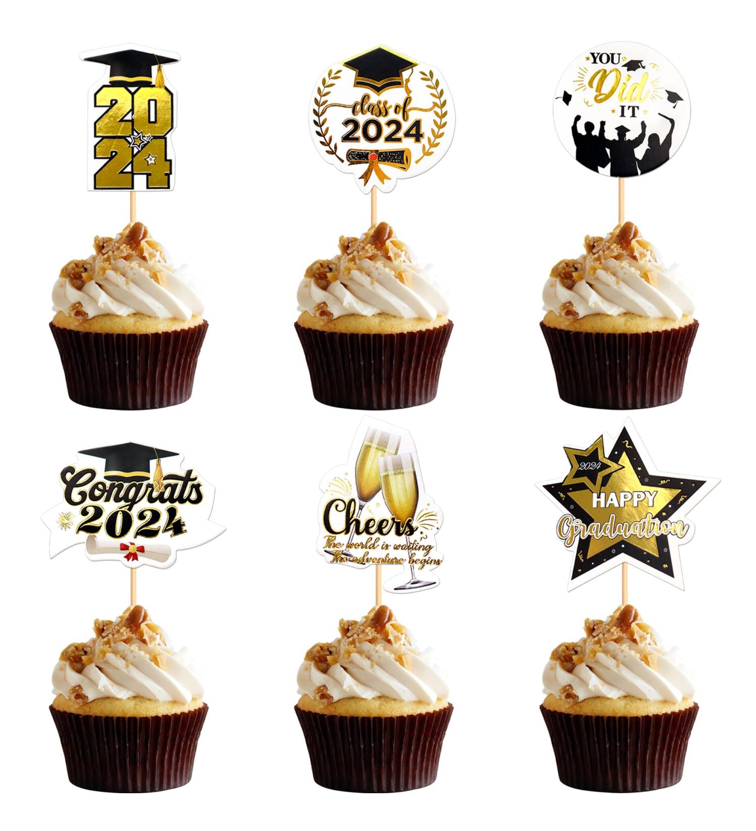 Ercadio 24 Pack Congrat 2024 Grad Cupcake Toppers Class of 2024 Cupcake Picks Happy Graduation Cupcake Toppers You Did It Cake Toppers for Graduation Theme Party Cake Decors Supplies Pattern 4 - Buy Online on GoSupps.com