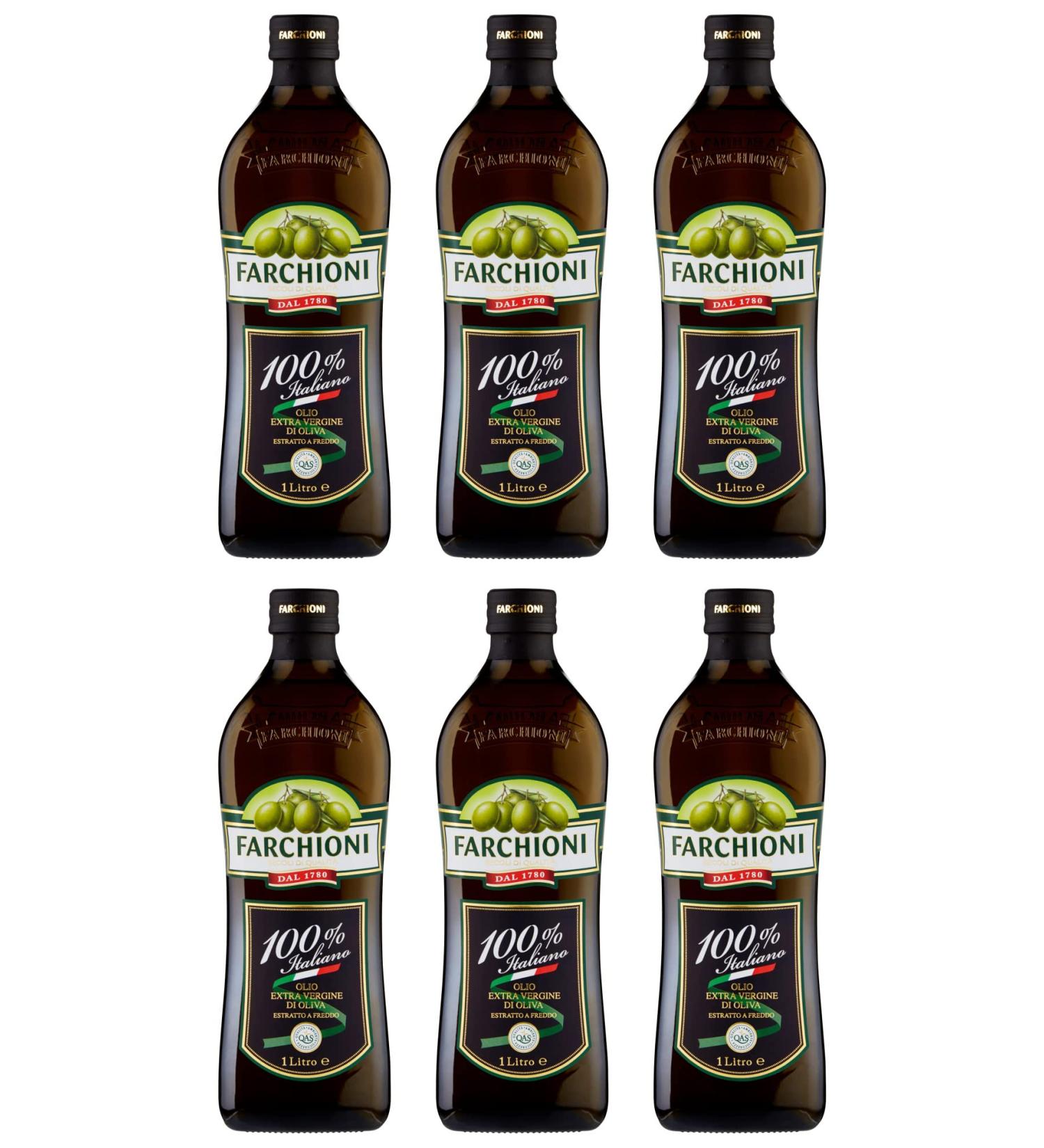  Farchioni Farchioni Extra Virgin Olive Oil Set of 6 100% Italian Extra Virgin Olive Oils with Italian Olives 1 liter of cold-pressed cooking oil - Buy Online on GoSupps.com