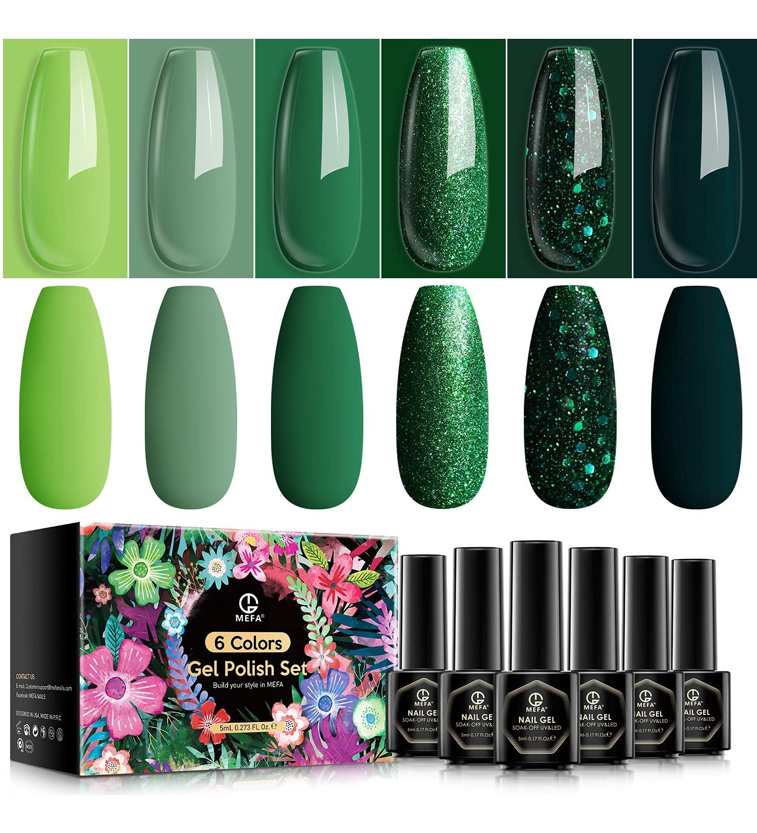 MEFA Green Gel Nail Polish Set - 6 Colors Starter Kit for Salon-quality Manicure - Long Lasting Soak Off Formula - DIY Nail Art Design - Perfect Gift for Women & Girls - 4A-Misty Forest - 0.17 Fl Oz (Pack of 6) - Buy Online on GoSupps.com
