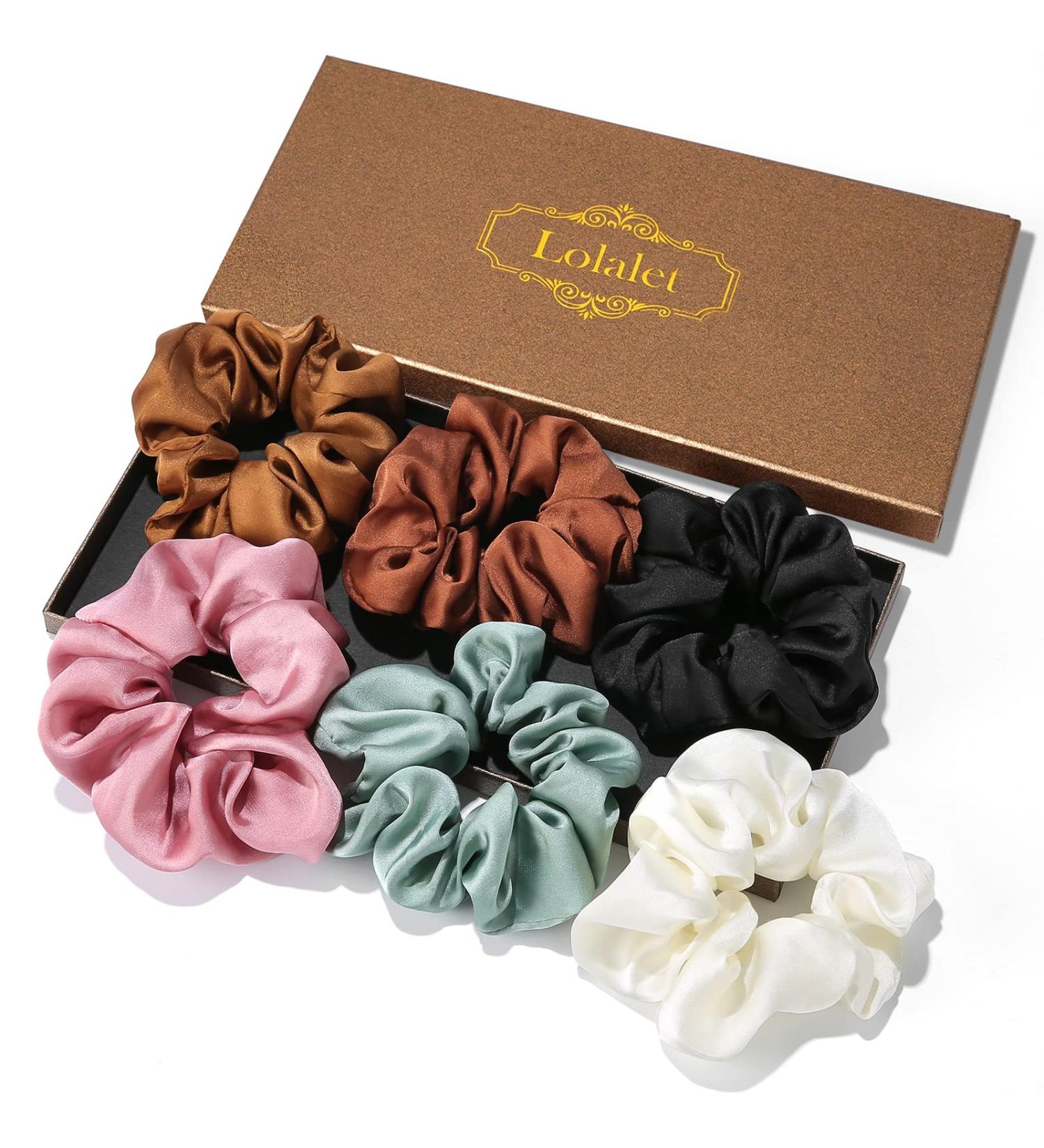 Buy 6 Silk Scrunchies for Women - Soft Elastic Hair Ties in Brown Chocolate Lilac Green White & Black - Perfect for All Hair Types - Buy Online on GoSupps.com