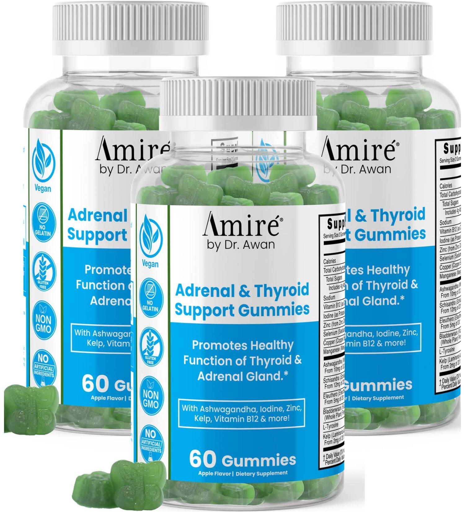 Amire by Dr. Awan Thyroid Support Gummies Promotes Healthy Function of Thyroid Kelp Selenium & Ashwagandha to Improve Energy Immunity Metabolism 180ct 90day Supply 60 Count (Pack of 3) - Buy Online on GoSupps.com