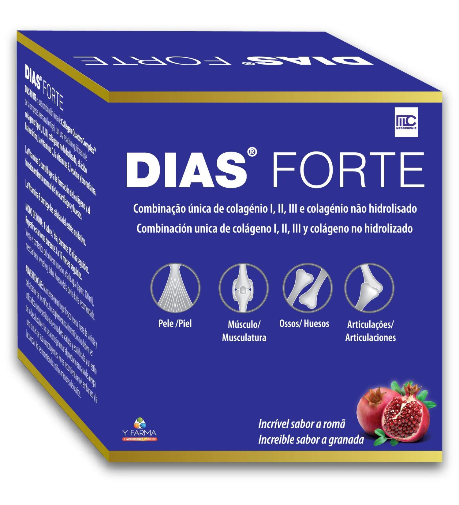 DIAS Forte Maintien des Carticules et Articulations - Acide hyaluronique et collag ne Type I III et non hydrolys + Vitamines C et E + tourmaline + brom thla ne - 15 enveloppes - Buy Online on GoSupps.com