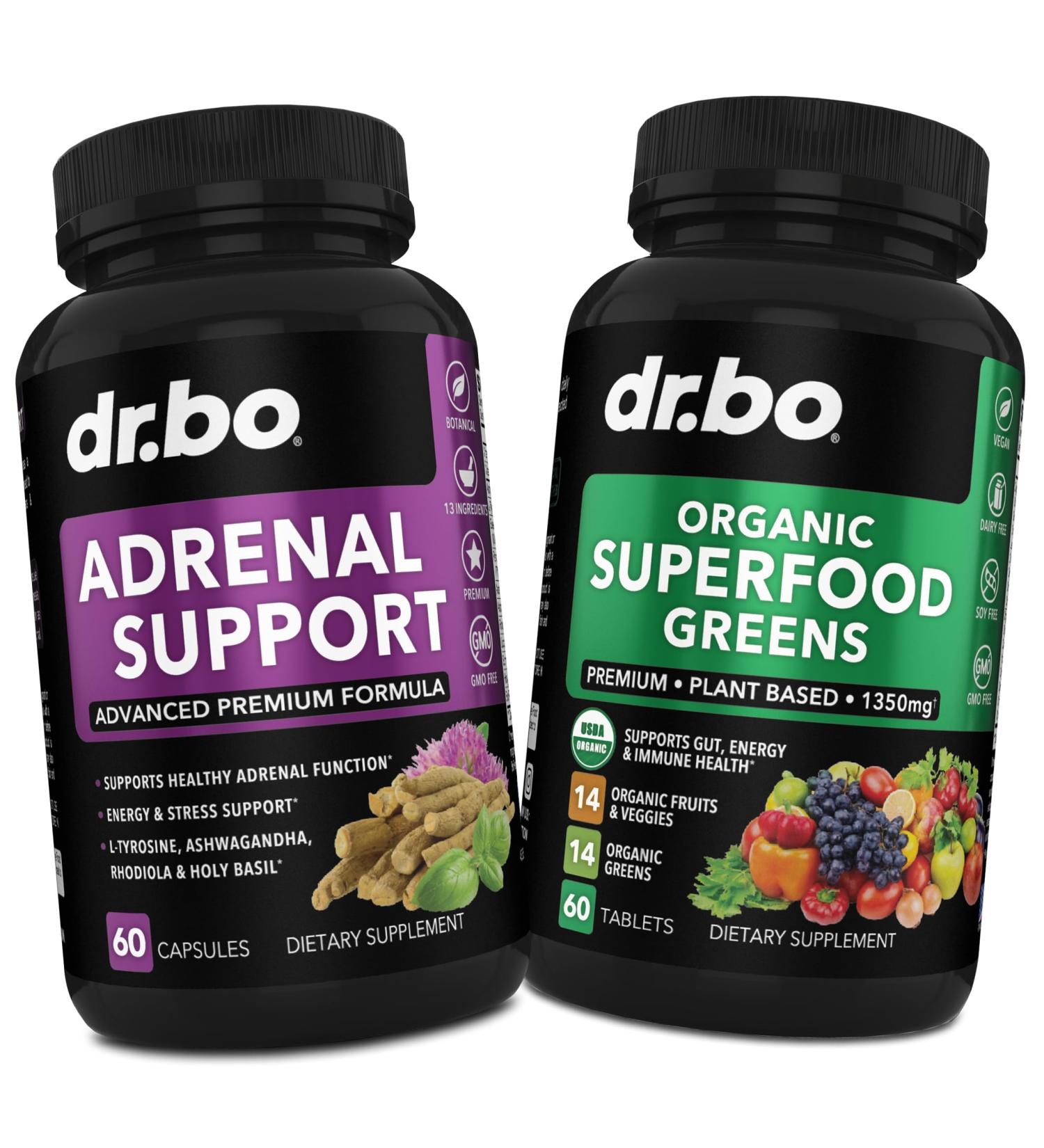 Adrenal Support & Organic Superfood Greens & Fruit Supplements - Daily Energy Super Food Fruits and Veggies Supplement Tablets Plus Vegetable Foods - Buy Online on GoSupps.com